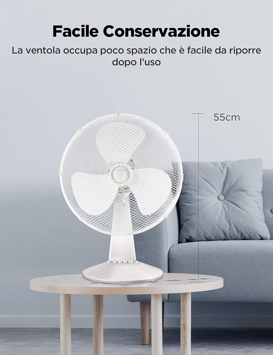 Midea FT40-21M Ventilateur de table 40 W Diamètre 40 cm Ventilateur silencieux Ventilateur à 3 pales, 3 niveaux de vitesse, oscillation 80° Blanc