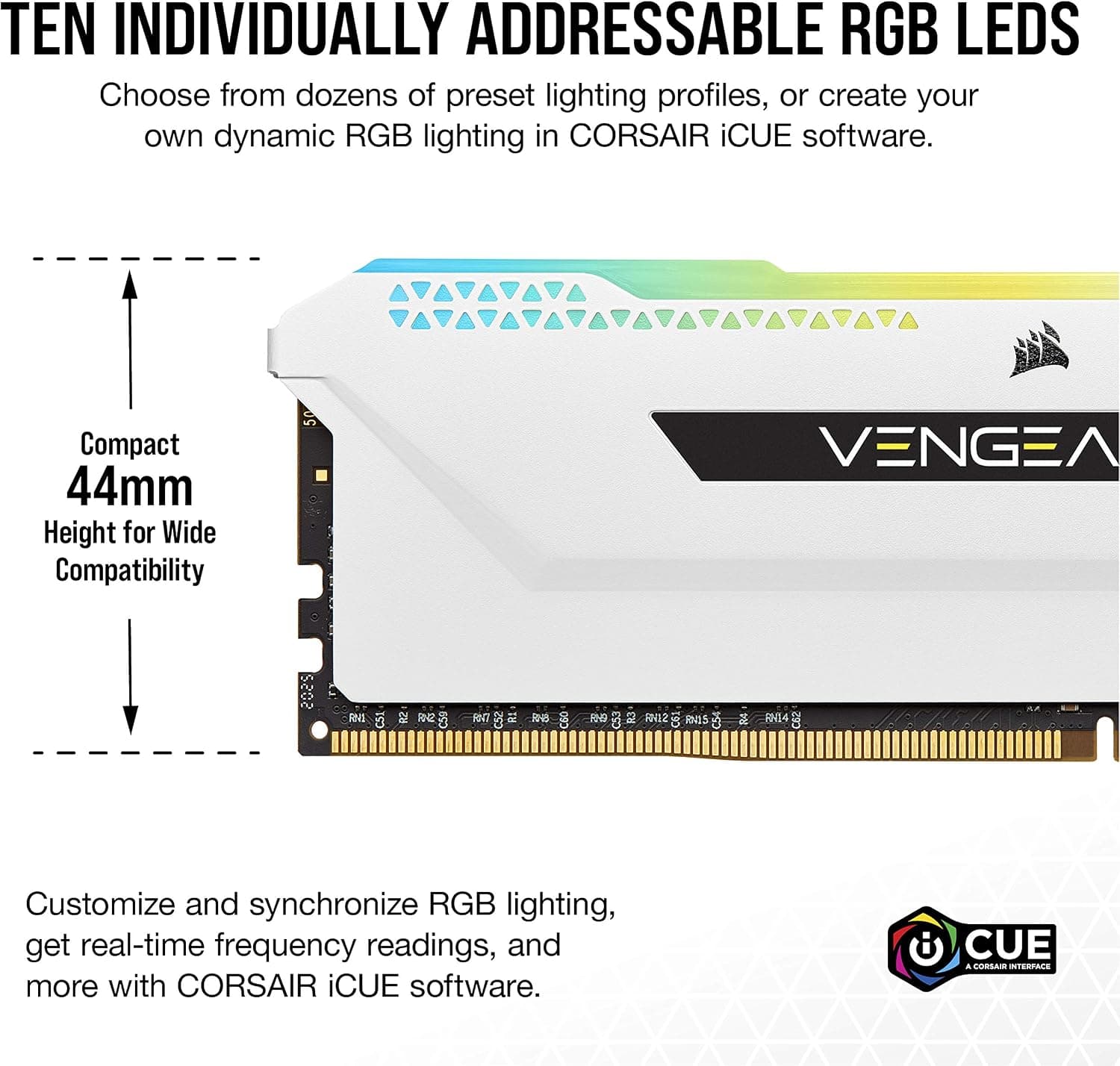 Corsair Mémoire de Bureau Corsair Vengeance RGB Pro SL 32 Go (2x16 Go) DDR4 Jusqu'à 3600MHz (PC4-28800) C18 1,35 V - Blanc