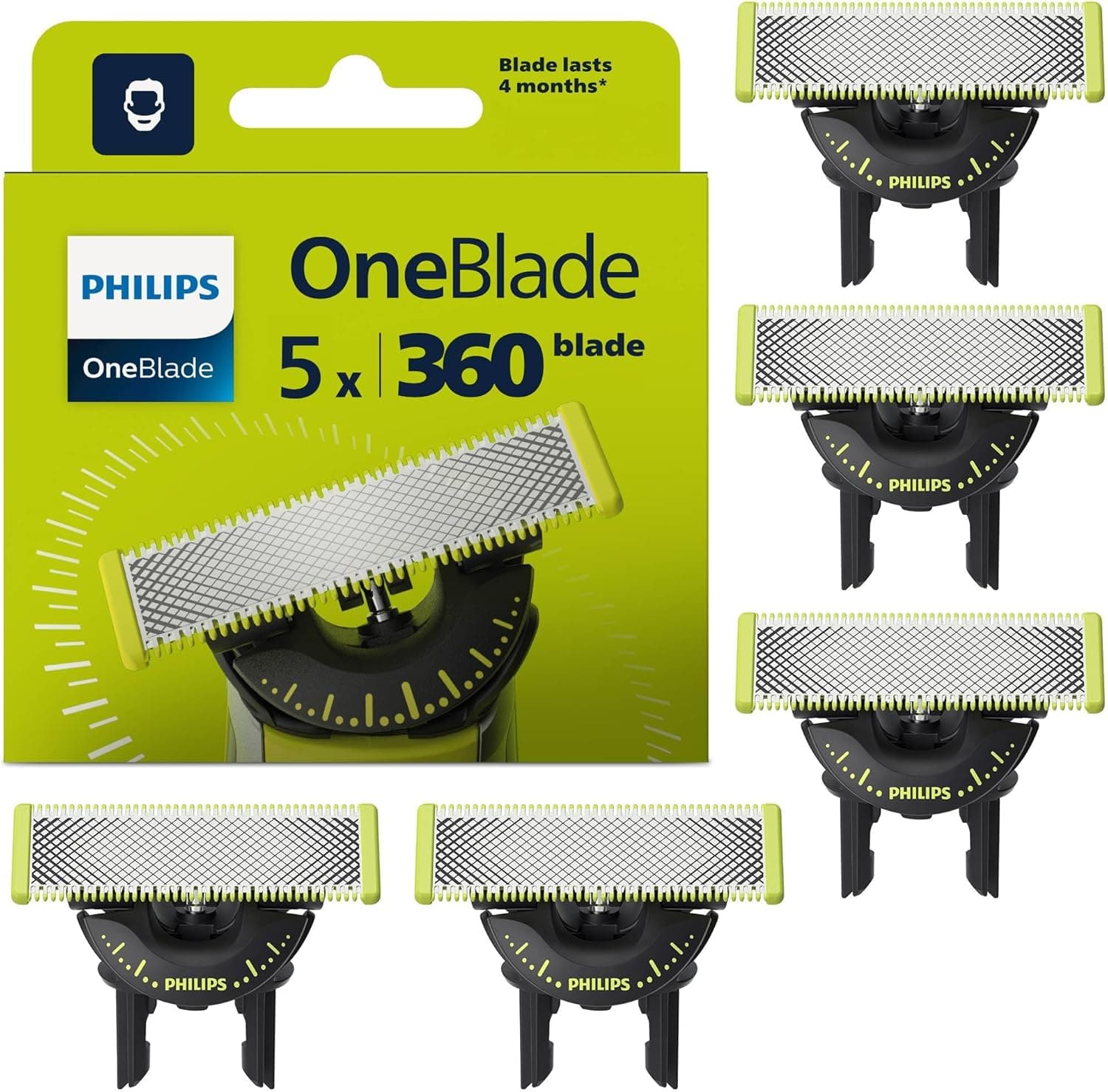 Philips OneBlade Original 360 lames, pour tous les modèles OneBlade et Pro, 5 pièces (modèle QP450/50)