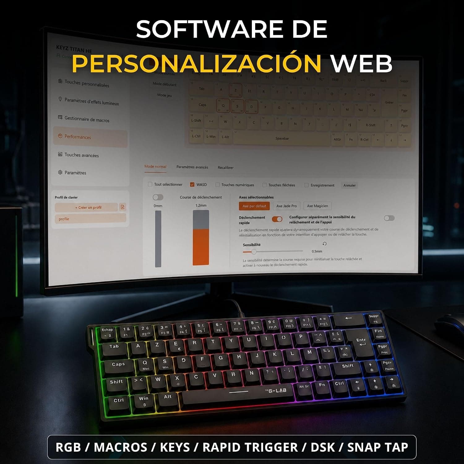 The G-Lab Keyz Titanium HE Clavier Gaming Effet Hall Magnétique QWERTY ES