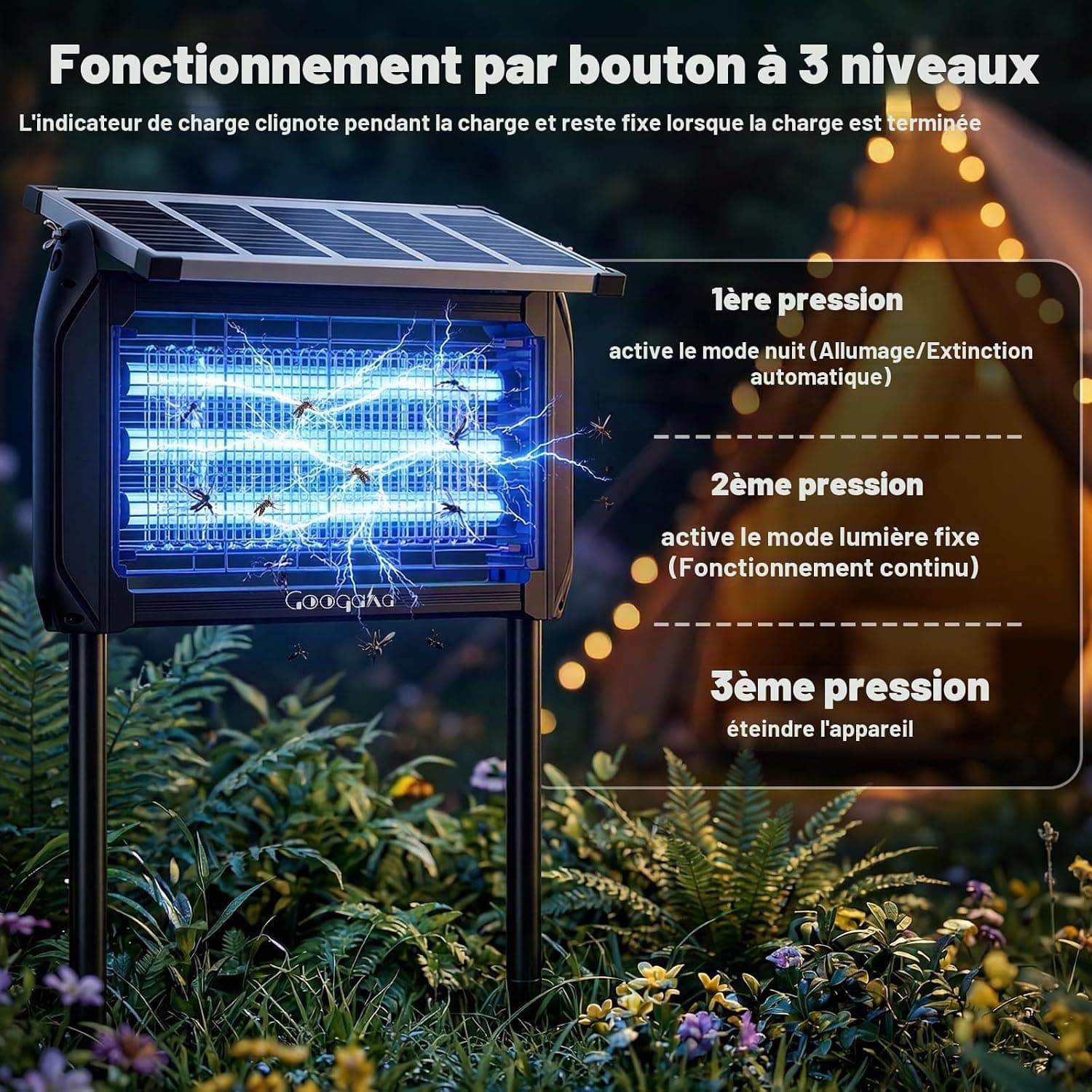 Désinsectiseur Électrique Solaire 10W Extérieur - Lampe Anti-Moustiques