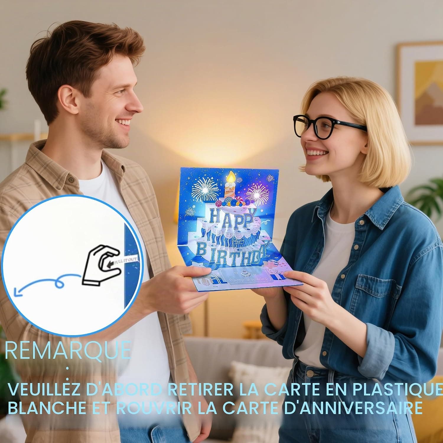 Carte anniversaire musicale 3D bougie soufflée Woukksy lumière