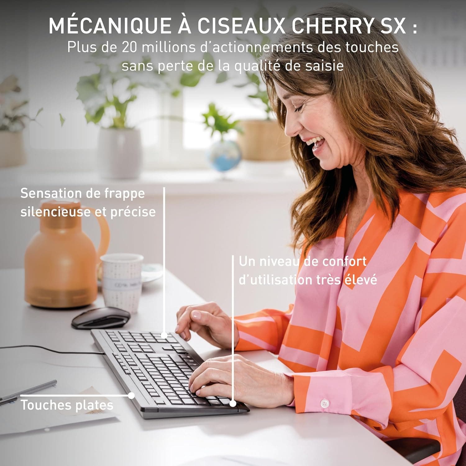 CHERRY Stream Keyboard, Clavier Filaire, Disposition française (AZERTY), Frappe silencieuse, Sensation de Frappe Unique, Design Plat, Noir