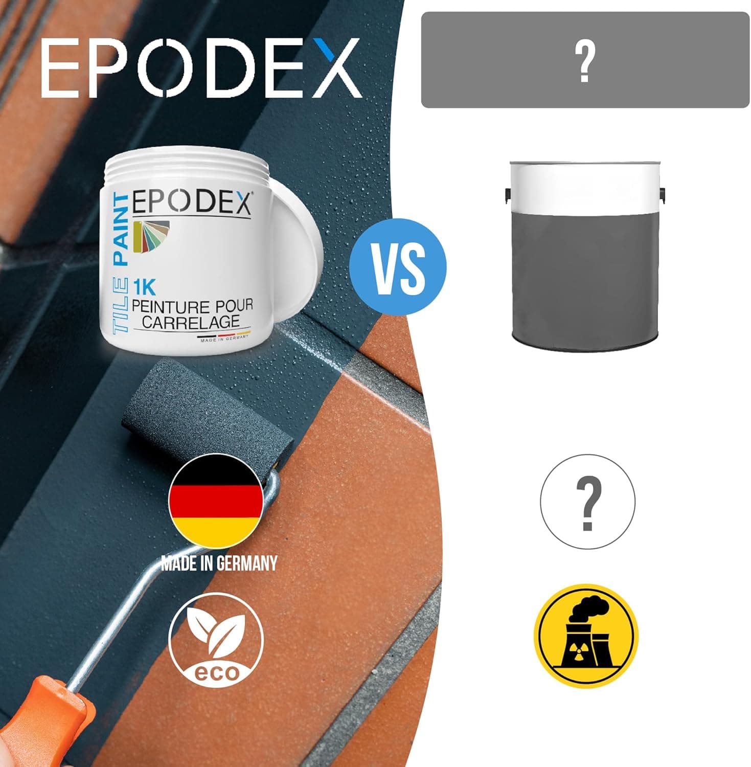 EPODEX 1K Peinture carrelage cuisine avec accessoires - Blanc Polaire | Vernis carrelage mur cuisine, salle de bain & plus, peinture satinée, 1 kg (une couche sur 8m2)