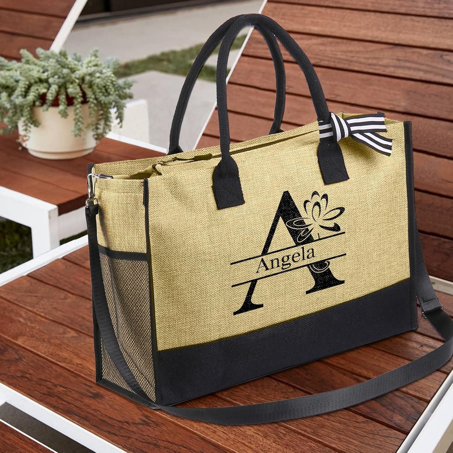 Personnalisé Sac à Main Sac Fourre Tout Grand Sac à Provisions Nom Naissance Fleurs Sac à Bandoulière Avec Fermeture éclair Cadeaux Pour Mère Noël Anniversaire Fête Des Mères