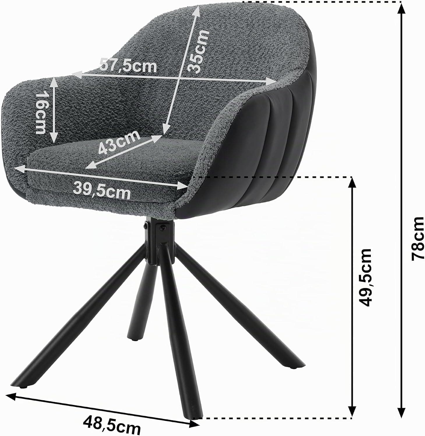 WOLTU Chaises Pivotantes,en Chenille,Gris Foncé