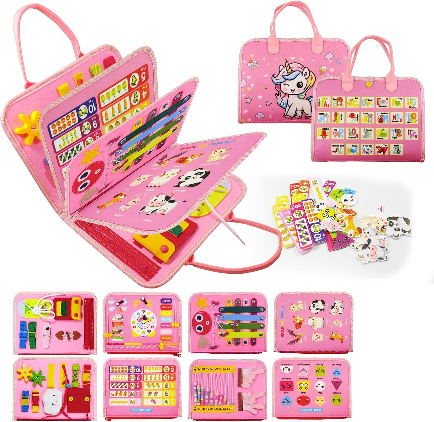 LearnToy Montessori Busy Board pour Filles de 1, 2, 3, 4 Ans, Jouet de motricité, Jouet sensoriel pour Les Tout-Petits de 1 à 4 Ans, Planche de motricité pour Les Voyages, Voiture, Avion