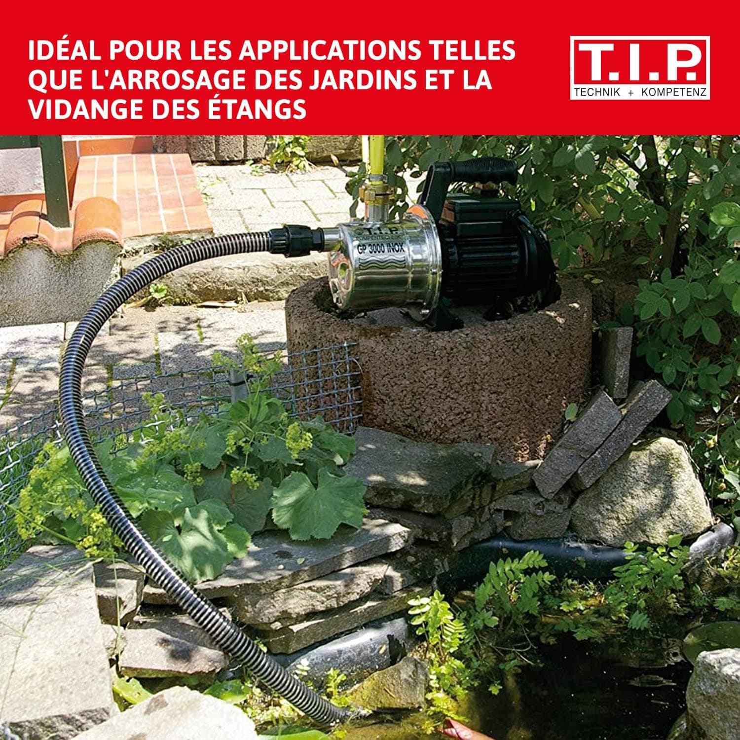 T.I.P. Pompe de Jardin GP 4000 Inox - 4000 l/h - 800 W - Pompe à Eau 4,2