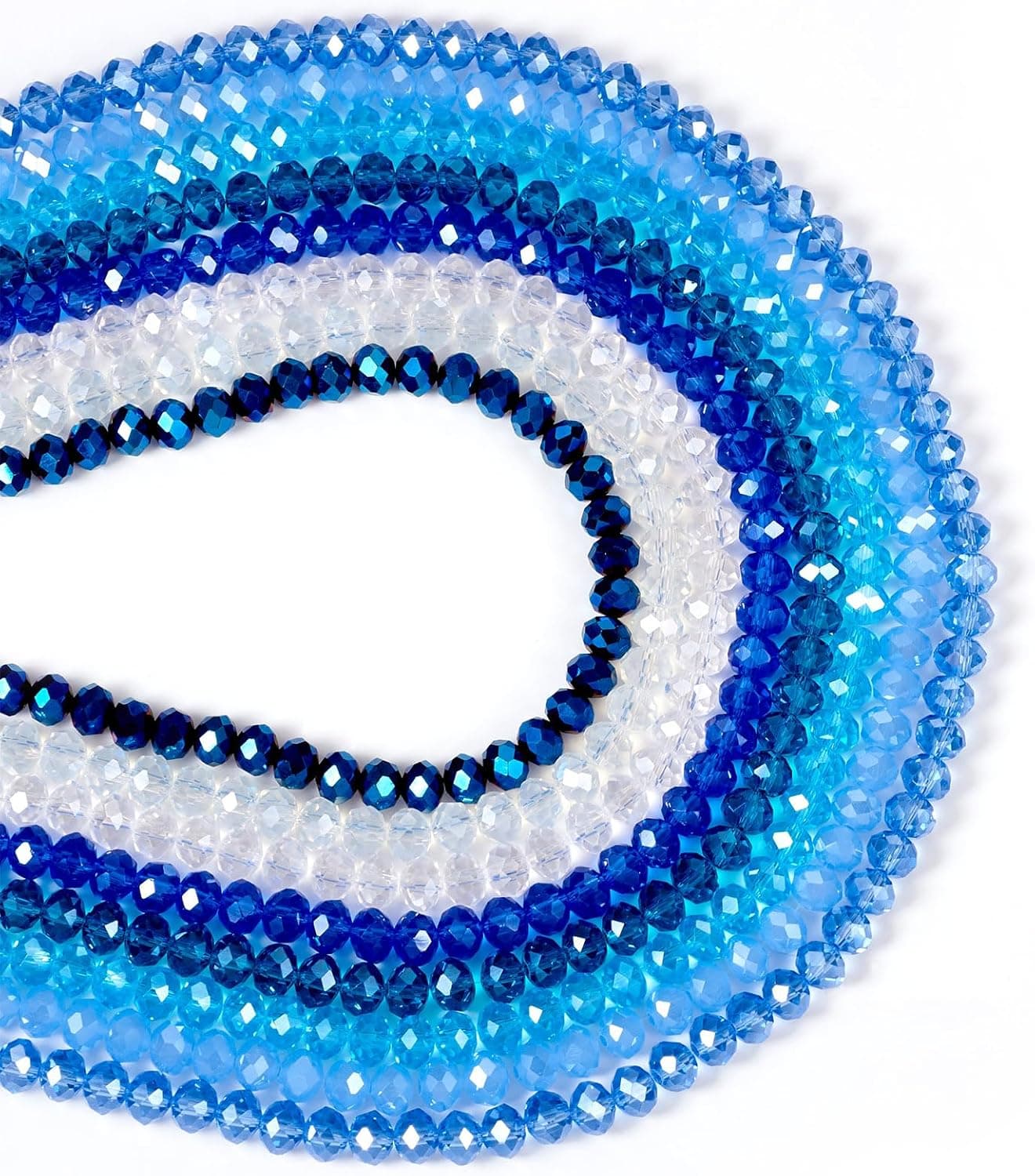 FASHEWELRY 576 pièces Perles en verre rondelle à facettes de thème bleu plaquées transparents en verre pour bracelet, collier, création de bijoux