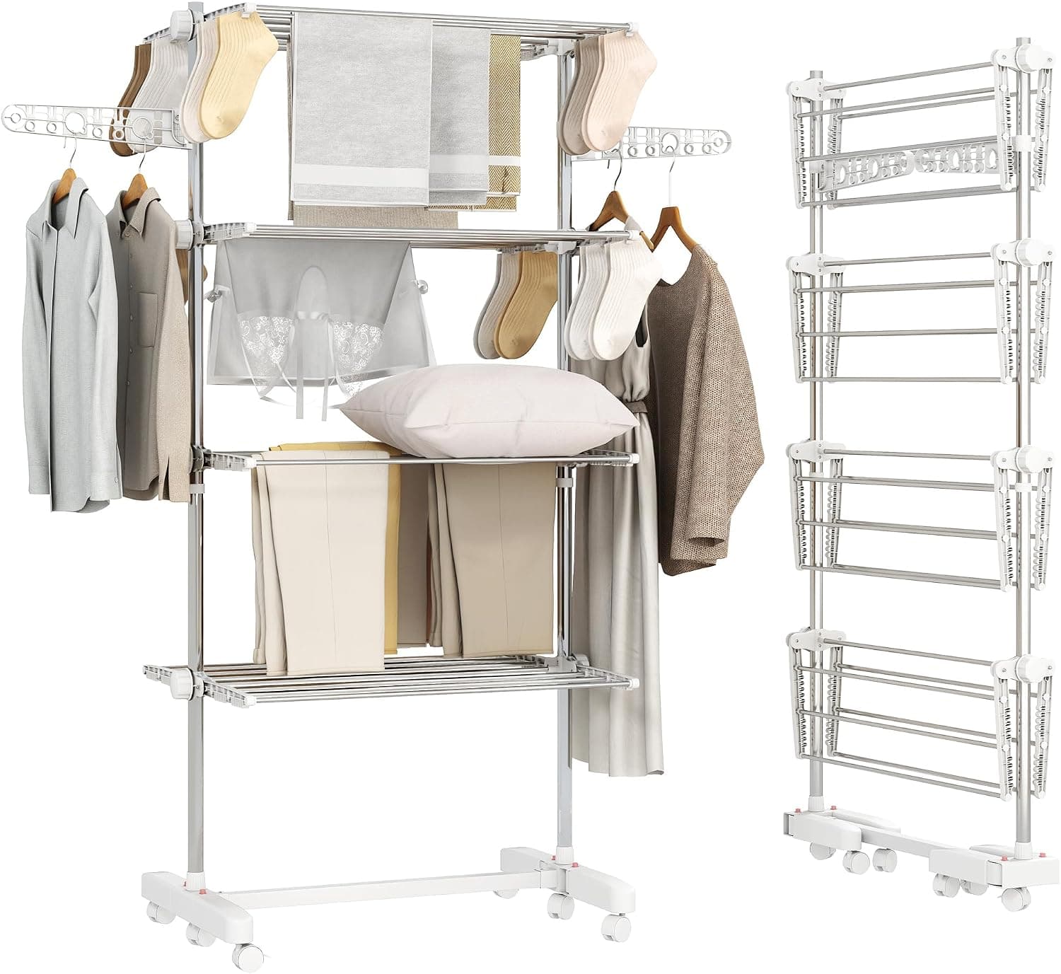 HOMCOM Séchoir à Linge Étendoir Pliable 4 Niveaux 142 x 55 x 172 cm Blanc