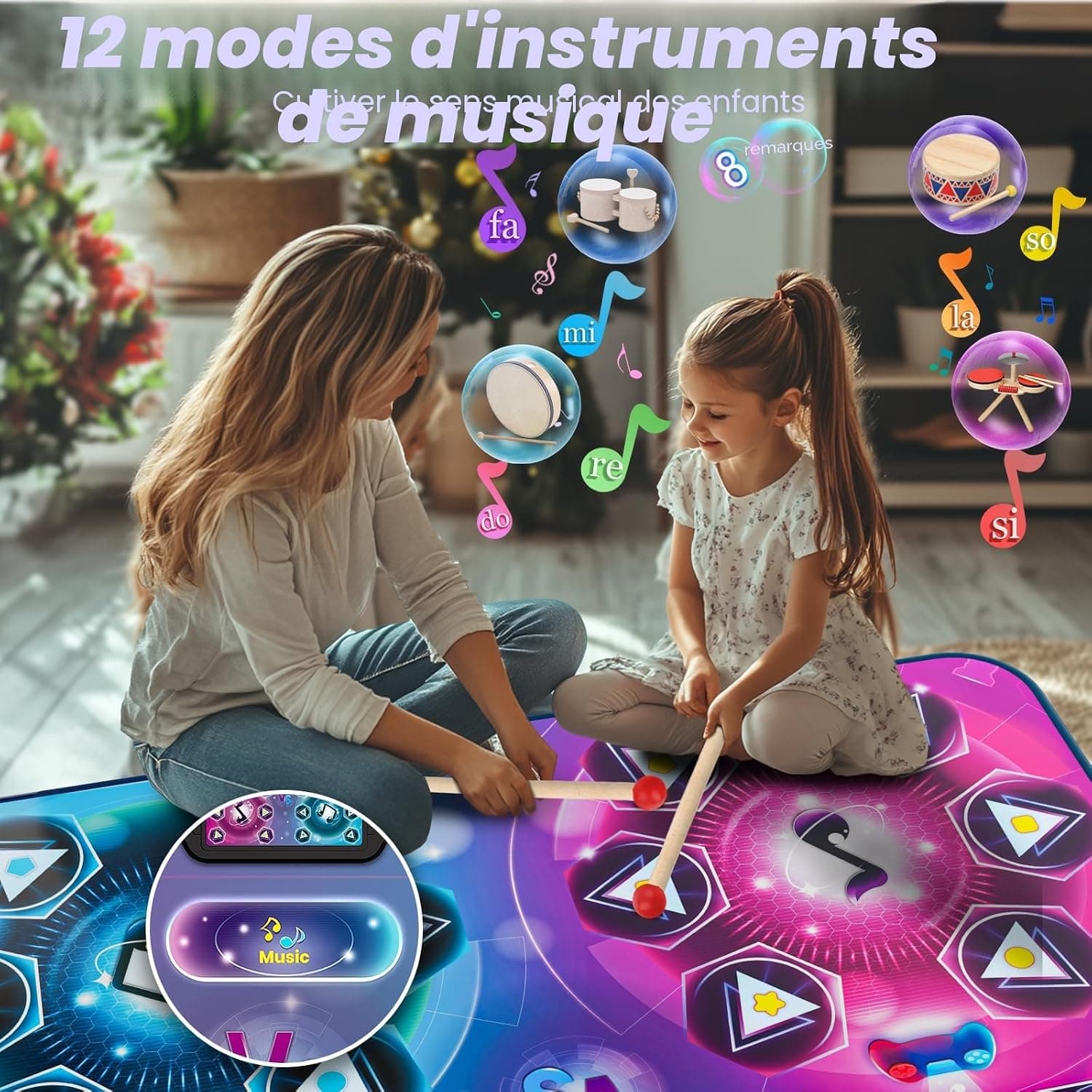 Tapis de danse pour deux utilisateurs, électronique, mode solo et mode deux joueurs, tapis de jeu, avec boîtier de batterie LED, jouet, cadeau d'anniversaire pour filles et garçons de 3 à 12 ans