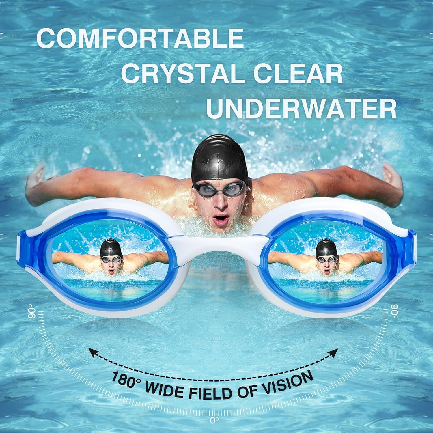 Lunettes de Natation Bonnet de Bain,Sans Fuite, Lunettes de plongée Anti buée, Protection UV, Lunettes de Piscine pour Unisex Adulte Homme Femme