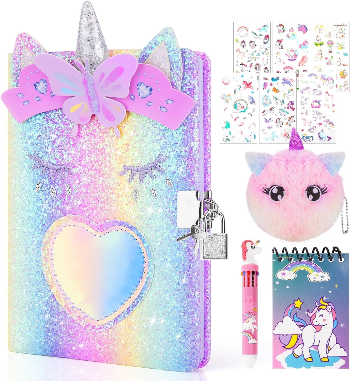 homicozy Journal secret fille, Journal licorne avec serrure pour les filles de 7-14 ans, carnet secret fille avec porte - monnaie en peluche, livre secret fille cadeau d'anniversaire Licorne