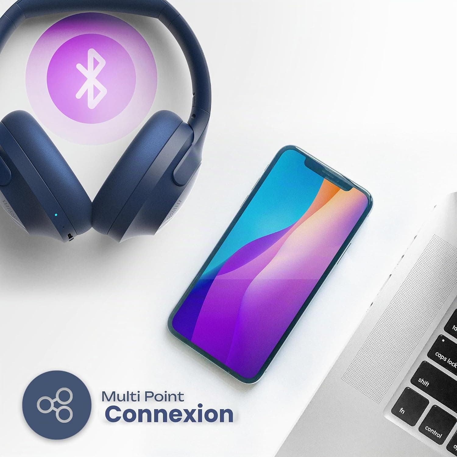 PowerLocus Casque Bluetooth sans Fil, 50 h de Jeu, Casque Audio Bluetooth 5.3 avec 4 Modes EQ, Pliable, HiFi Stereo, avec Microphone pour iPhone/Voyage/PC (Bleu)
