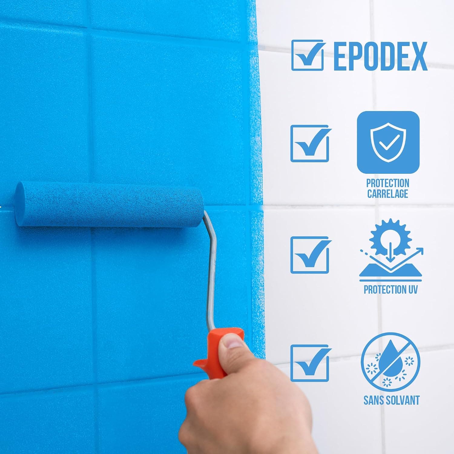 EPODEX 1K Peinture carrelage cuisine avec accessoires - Blanc Polaire | Vernis carrelage mur cuisine, salle de bain & plus, peinture satinée, 1 kg (une couche sur 8m2)