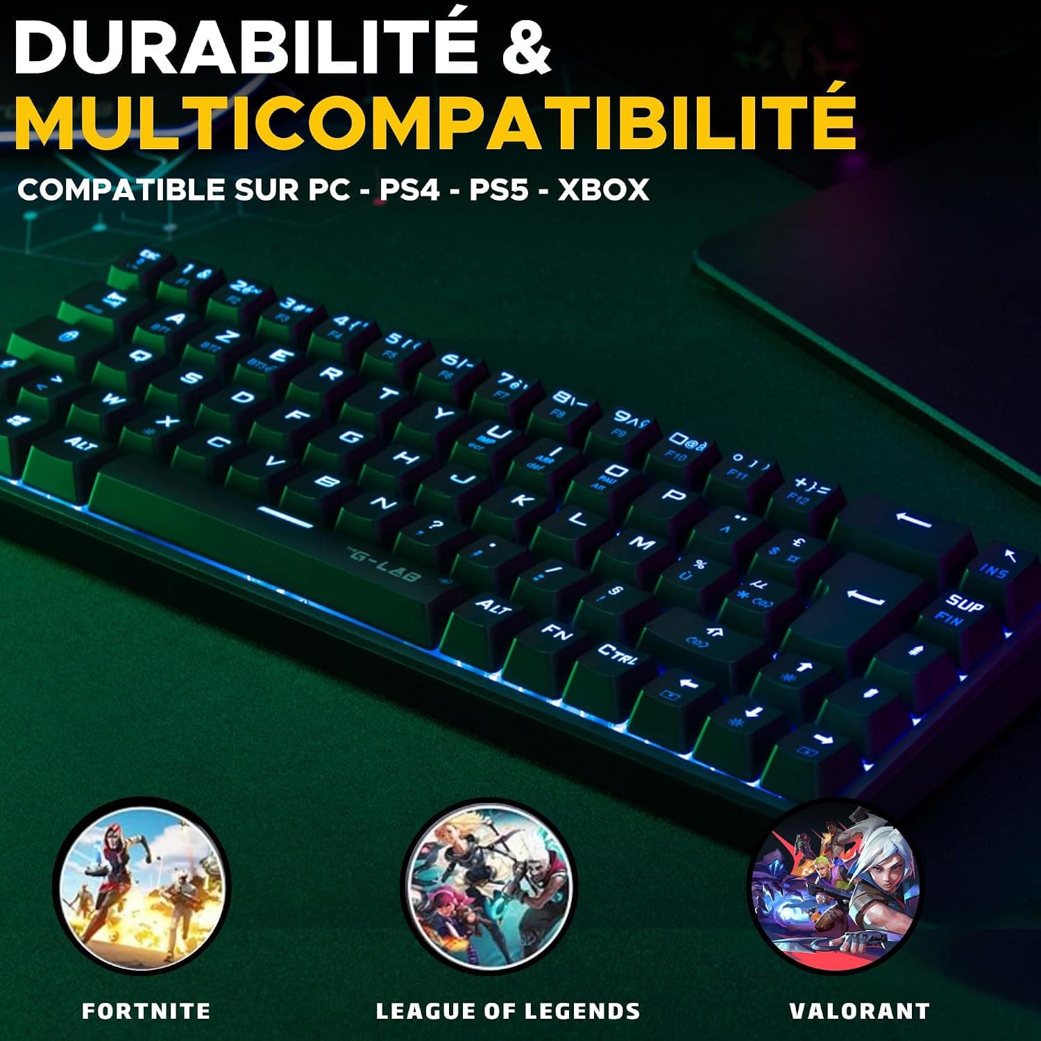 The G-Lab Keyz Titanium Noir - Clavier Gaming Mécanique 65% RGB AZERTY FR | Filaire USB, Format 65%, Switch Rouge Mécanique, RGB 100% Personnalisable, Anti-Ghosting, Macros Programmables
