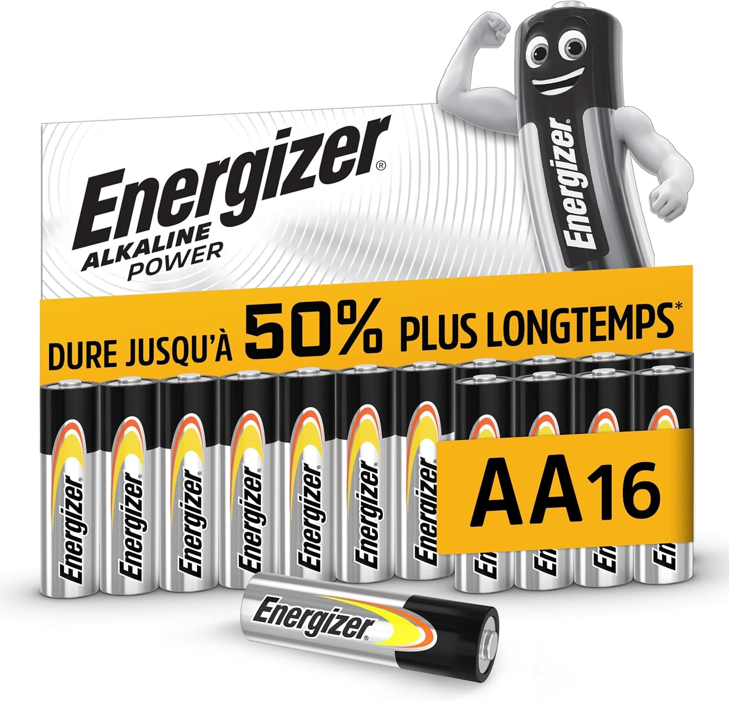 Energizer Alkaline Power - Piles AA (Lot de 16) - Alcaline 1,5V - Énergie Longue durée - Idéales pour Les appareils du Quotidien - Emballage 100% Recyclable - Conservation 7 Ans [Exclusivité Amazon]