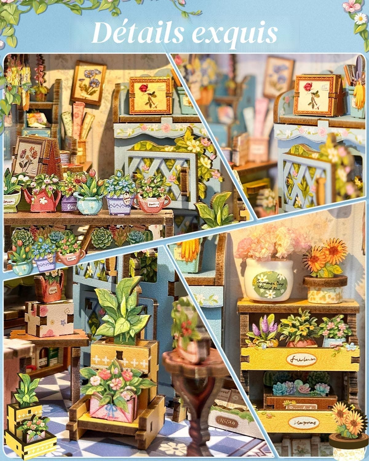 CUTEBEE Book Nook Kit-Maison de Poupée à Assembler Soi-Même, Serre-Livres en Bois 3D, Décoration Créative pour Bibliothèque, Cadeau (Anna's Blue Blossom)