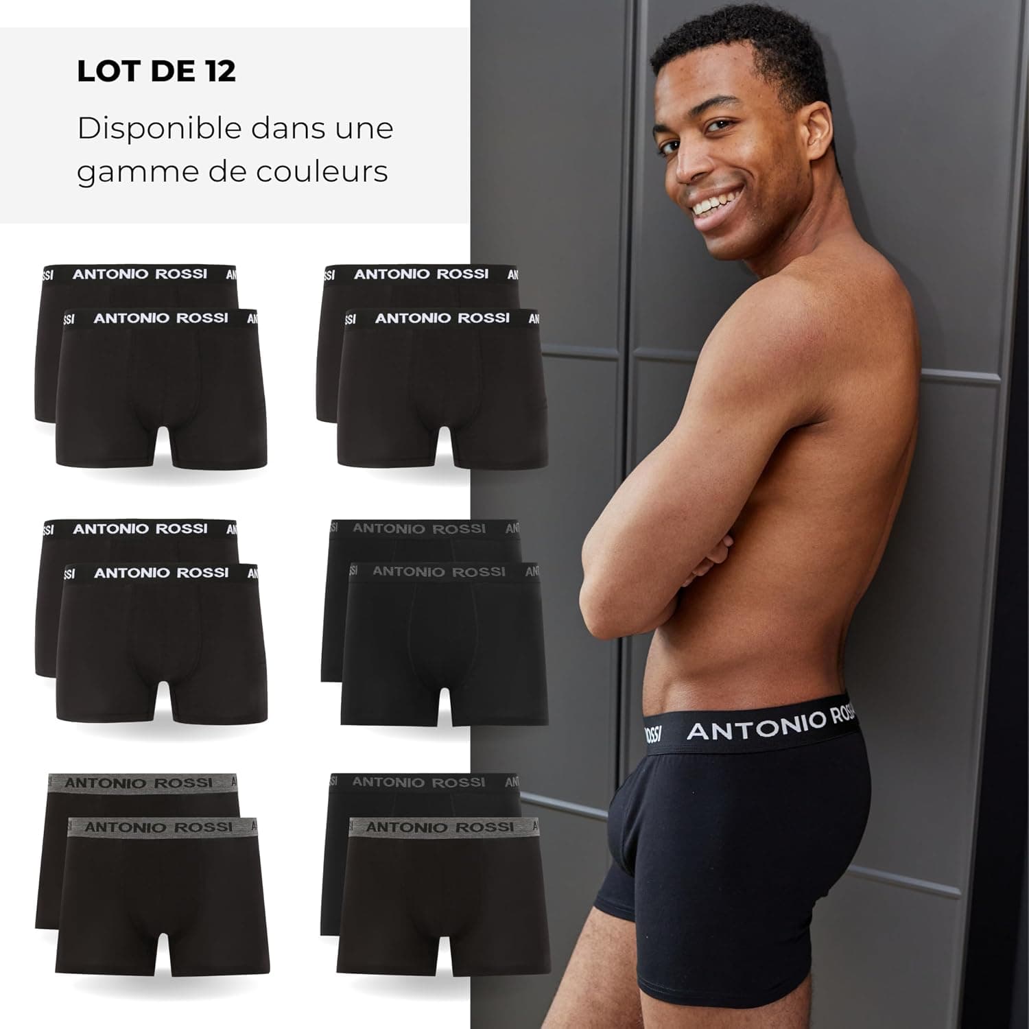 ANTONIO ROSSI (lot de 12) boxers ajustés pour hommes - Boxers pour hommes avec ceinture élastique