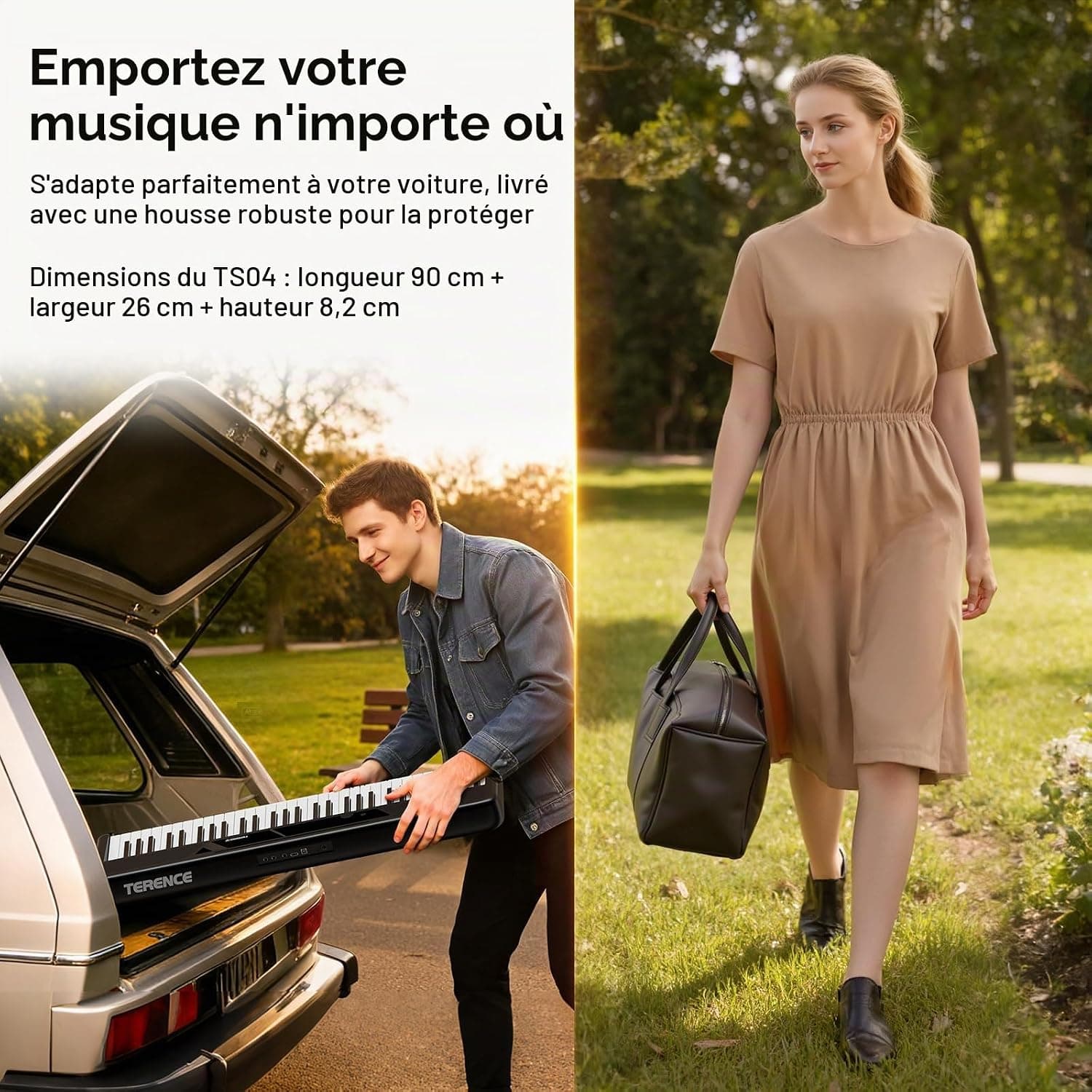 TERENCE Piano Électrique 61 Touches Portable – Clavier Numérique avec Support Touches Sensibles 128 Sons MIDI Idéal pour Enfant & Adulte Instrument de Musique Polyvalent