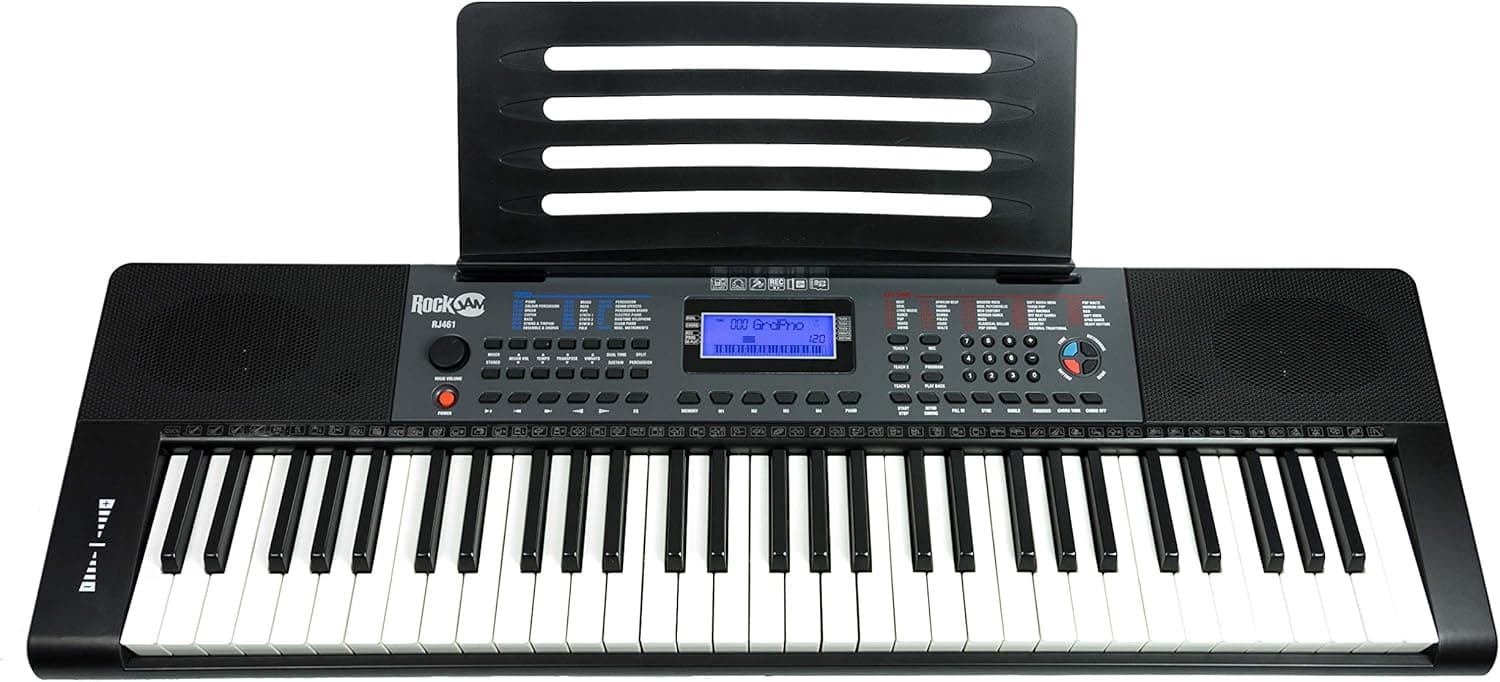 RockJam RJ461 Clavier Piano 61 Touches avec Pitch Bend pour Débutants | Synthétiseur débutant portable avec pitch bend, 300 sons, autocollants de notes et cours pour enfants et adultes