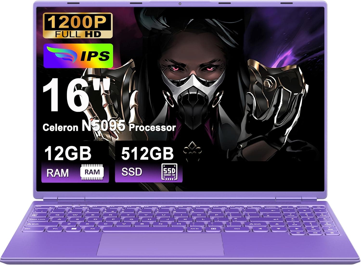 NOTODD Ordinateur Portable Gaming 16'' 12+512 Go SSD Soutien Extension 1TB