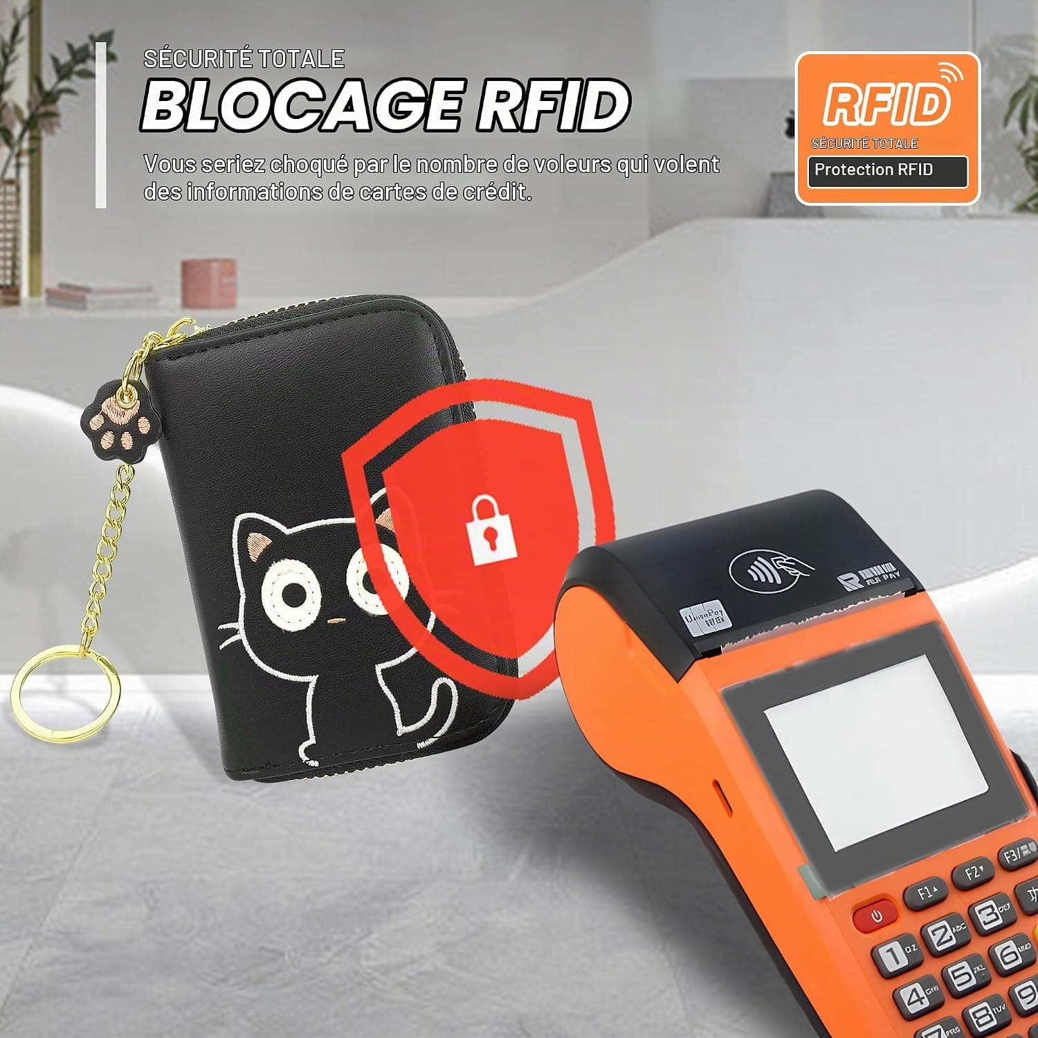 conisy Mignon Porte Cartes de Crédit en Cuir pour Femmes, Protection RFID Petit Portefeuille Fermeture Eclair avec Porte-clés