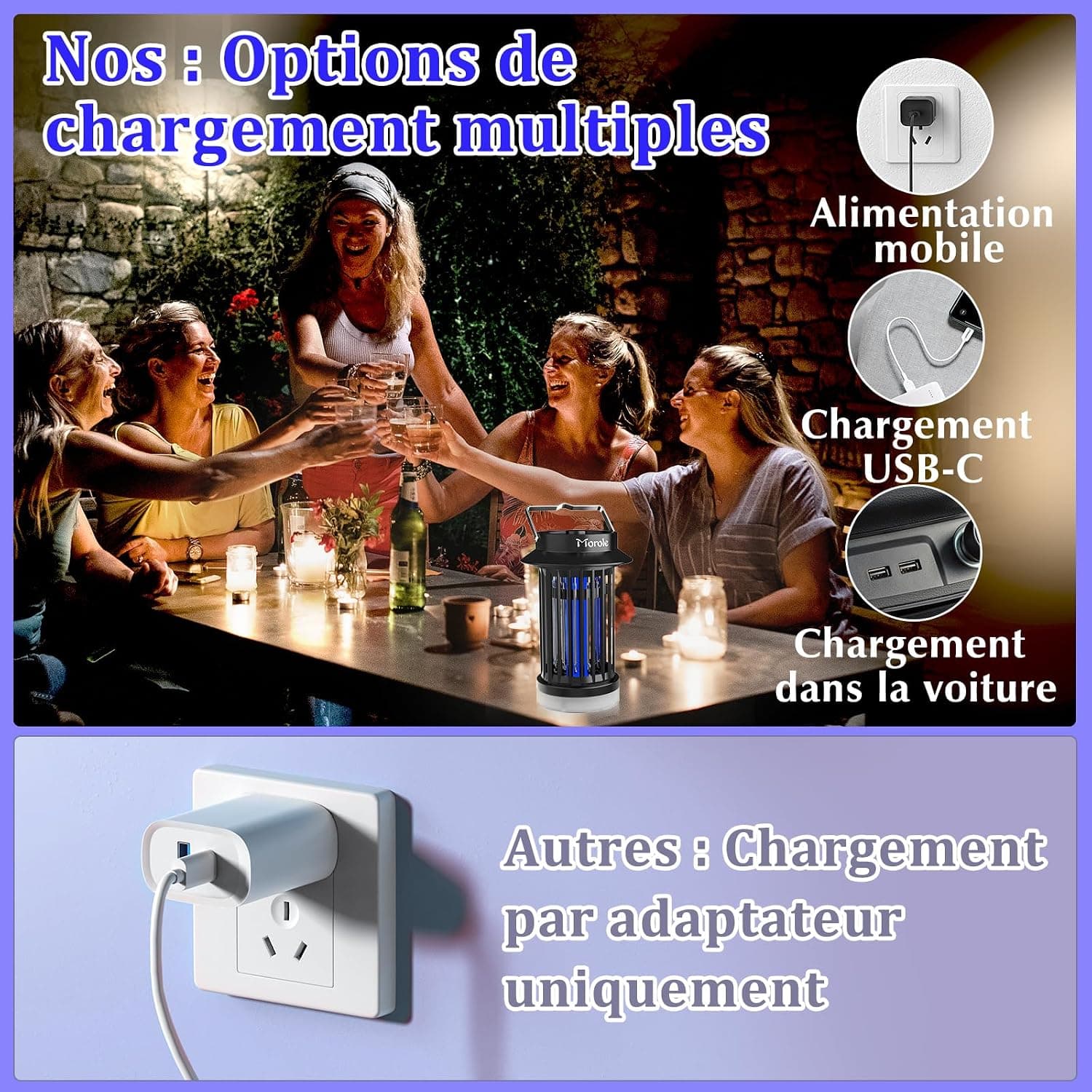 Lampe Anti Moustique 4200V USB-C, Tue Mouche Electrique UV Portable