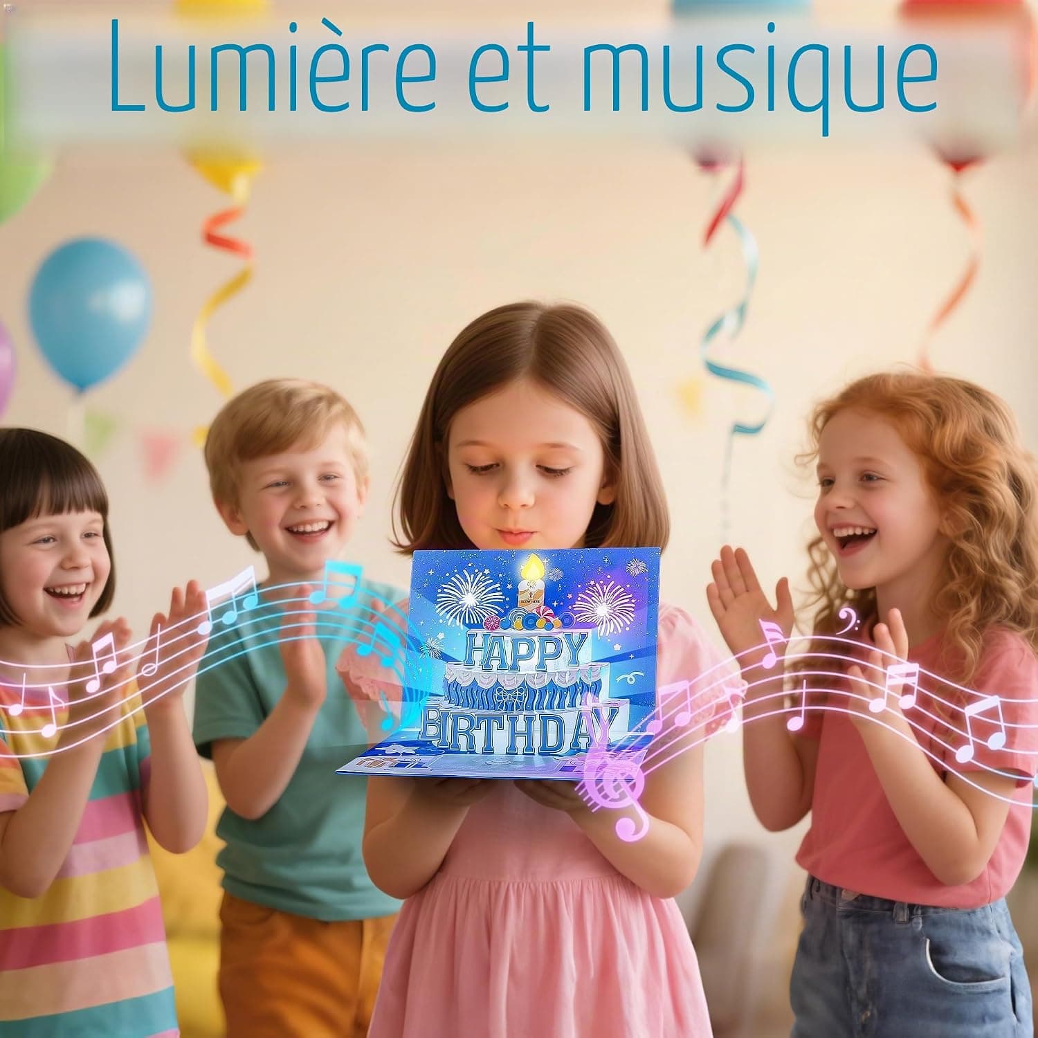 Carte anniversaire musicale 3D bougie soufflée Woukksy lumière