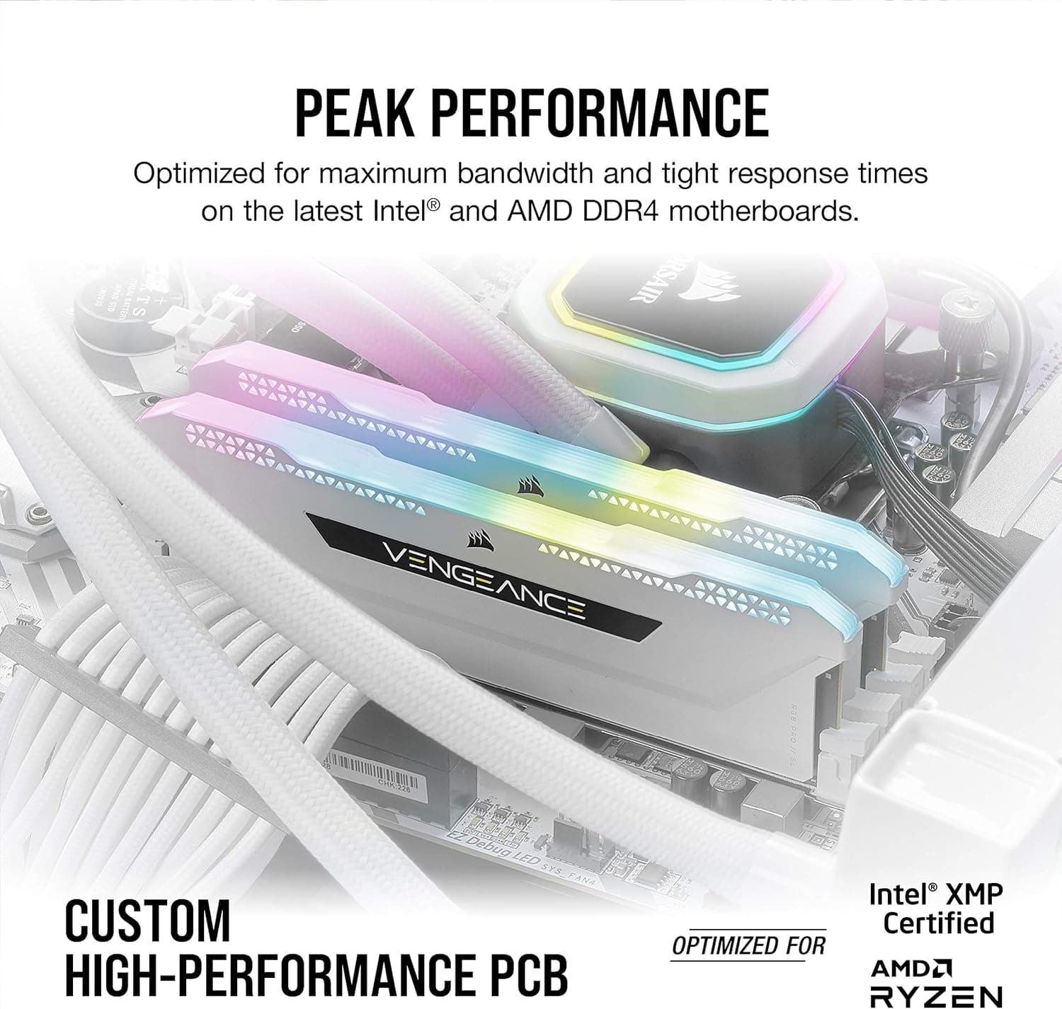 Corsair Mémoire de Bureau Corsair Vengeance RGB Pro SL 32 Go (2x16 Go) DDR4 Jusqu'à 3600MHz (PC4-28800) C18 1,35 V - Blanc