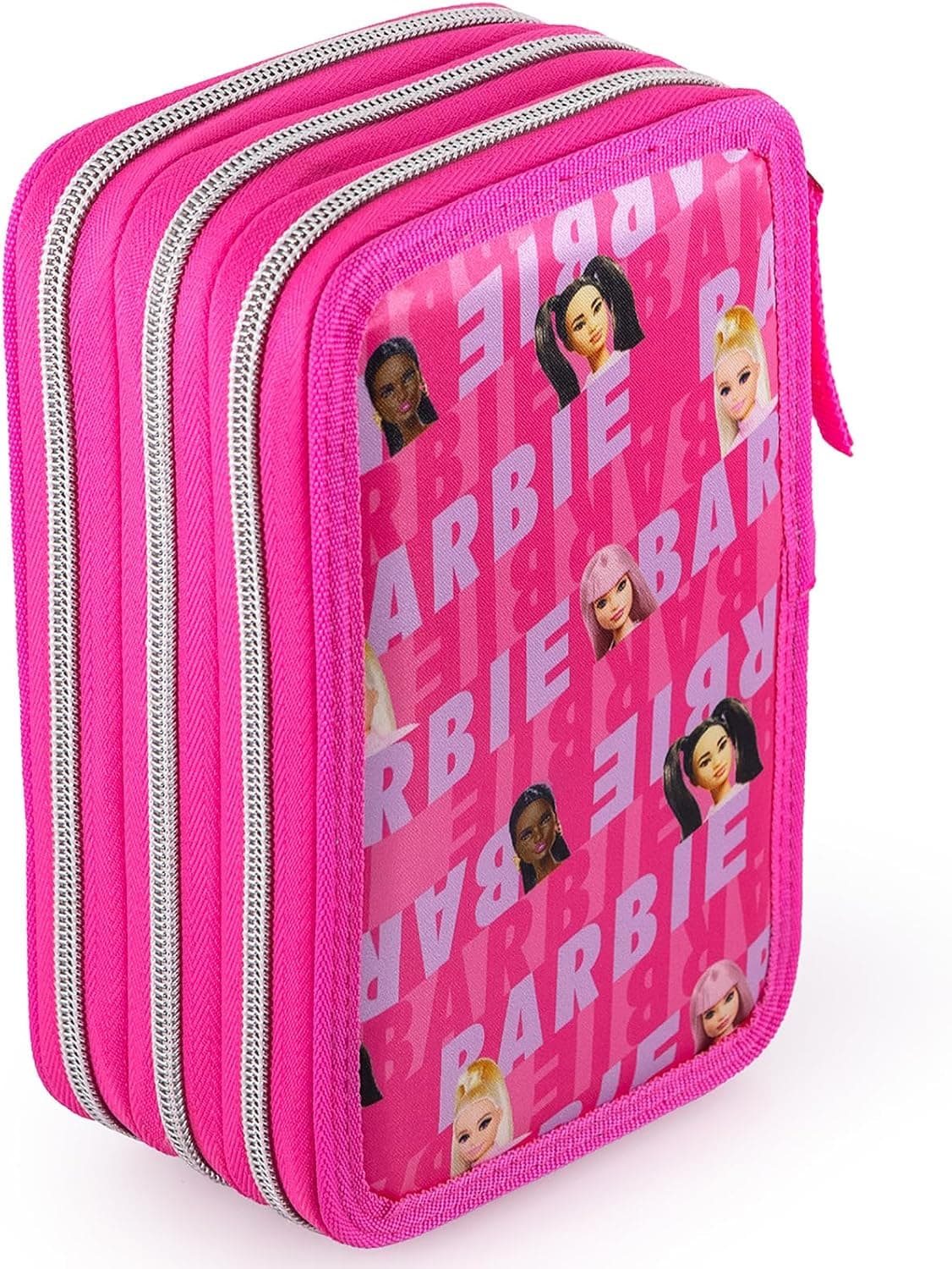 Clondo Trousse Triple Remplie pour Fille, pour Barbie Fans, 45 Accessoires Scolaires, 3 Fermetures Éclair, Compartiments Organisés, Crayons de Couleur, Feutres, Colle, Ciseaux