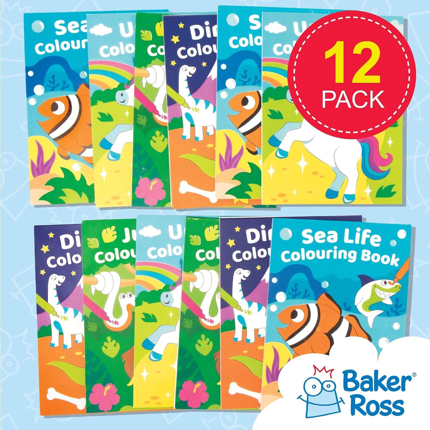 Baker Ross FE577 Mini livres à colorier - Paquet de 12, idéal pour le dessin d'enfants, les activités artistiques à l'école ou à la maison, les loisirs individuels ou l'artisanat de fête
