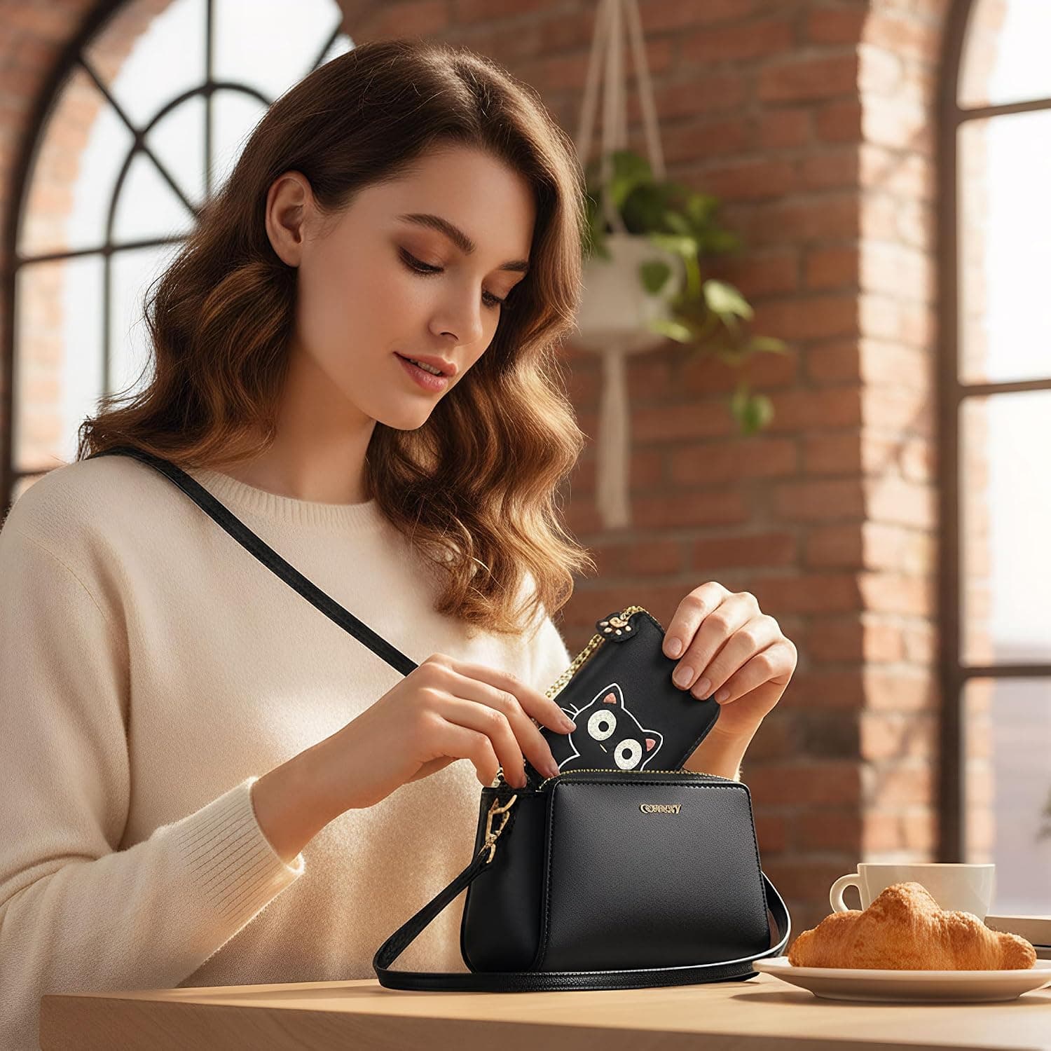 conisy Mignon Porte Cartes de Crédit en Cuir pour Femmes, Protection RFID Petit Portefeuille Fermeture Eclair avec Porte-clés
