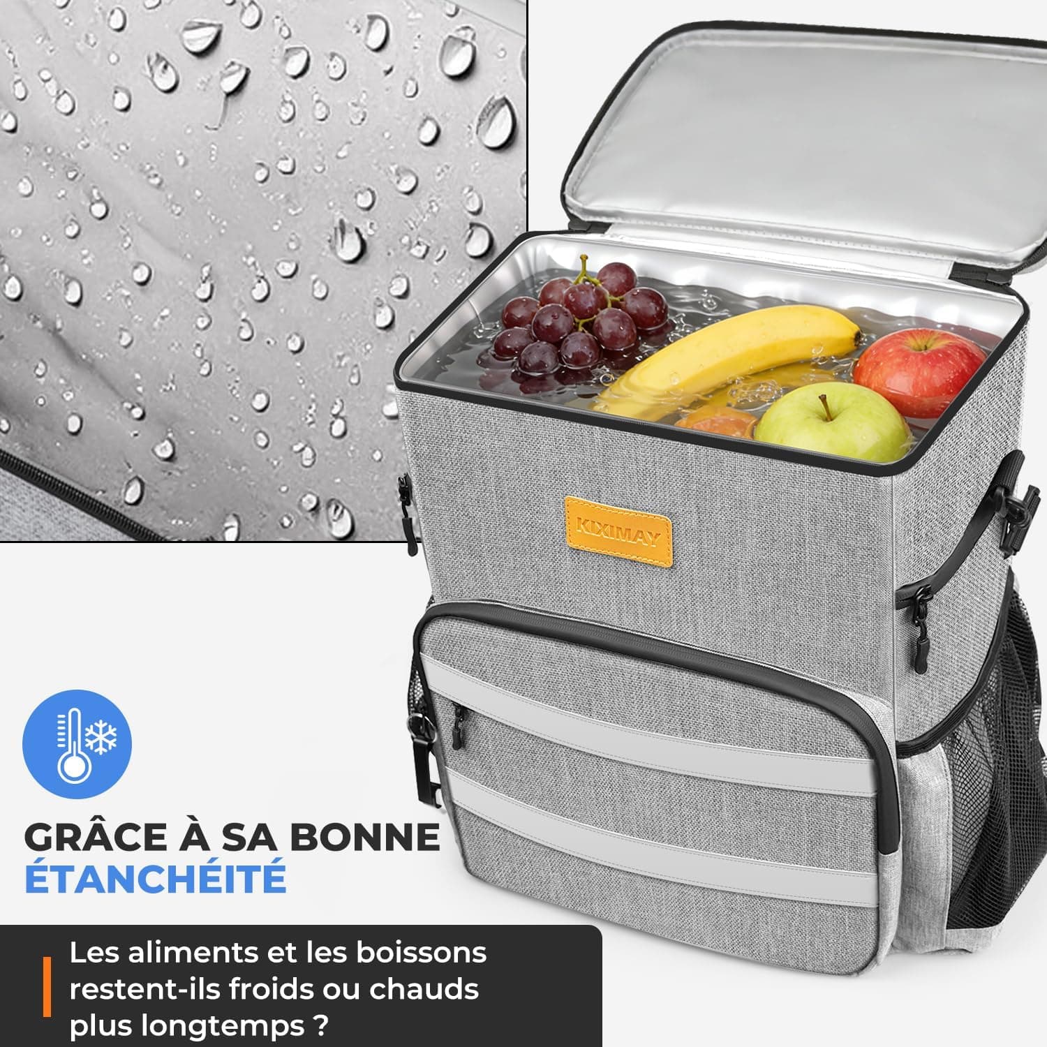 Sac à Dos Isotherme 30L Pliable - Grand Capacité, Maintient au Frais 24H, Léger et Imperméable pour Pique-Nique, Plage, Voyage, Pêche, Barbecue, Gris