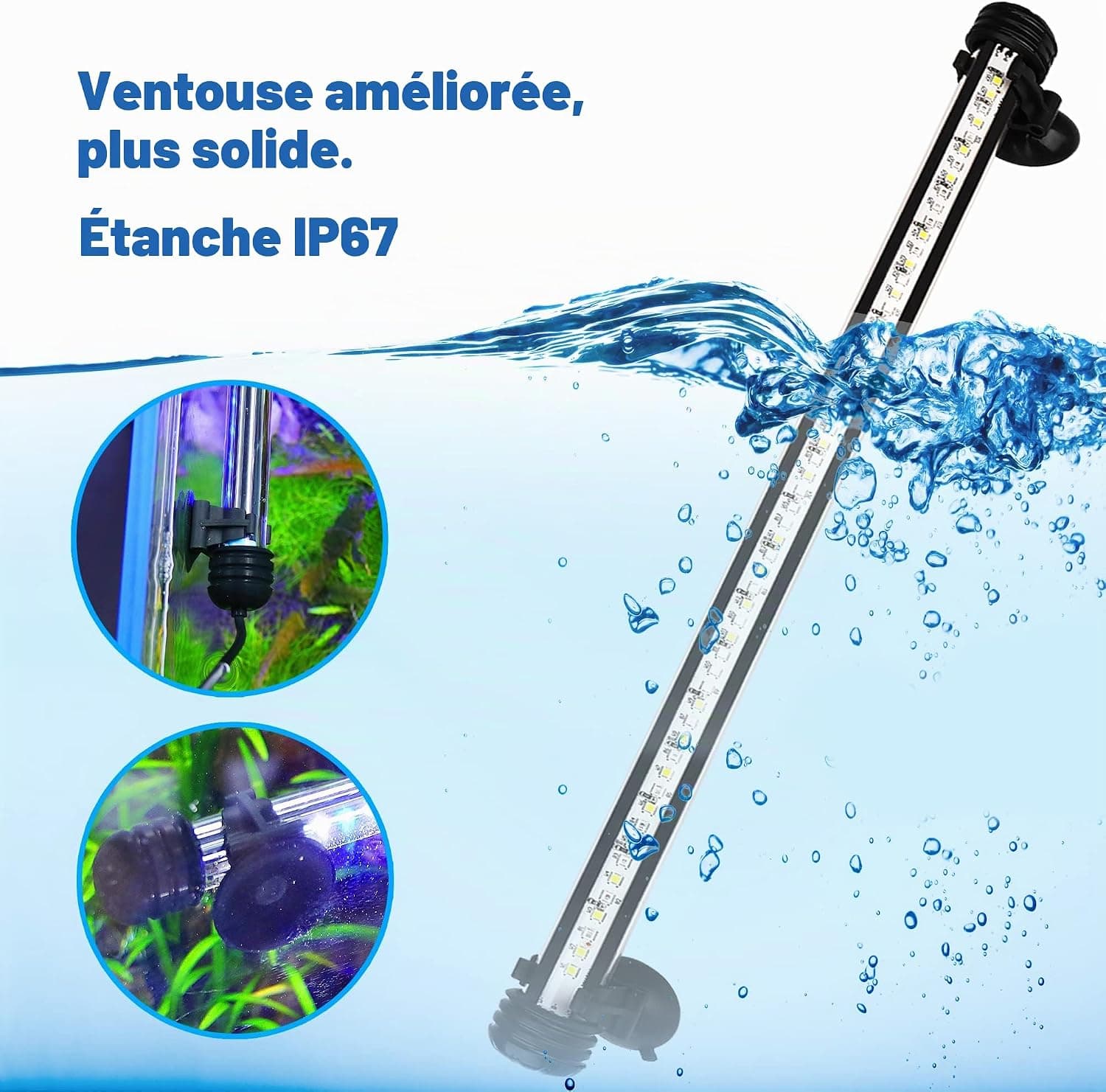 LED Timer éclairage d'aquarium - Lampe d'aquarium [lumière blanche RVB] avec minuterie intégrée, variateur 10 niveaux de luminosité IP67 étanche Light pour réservoir de poissons plante