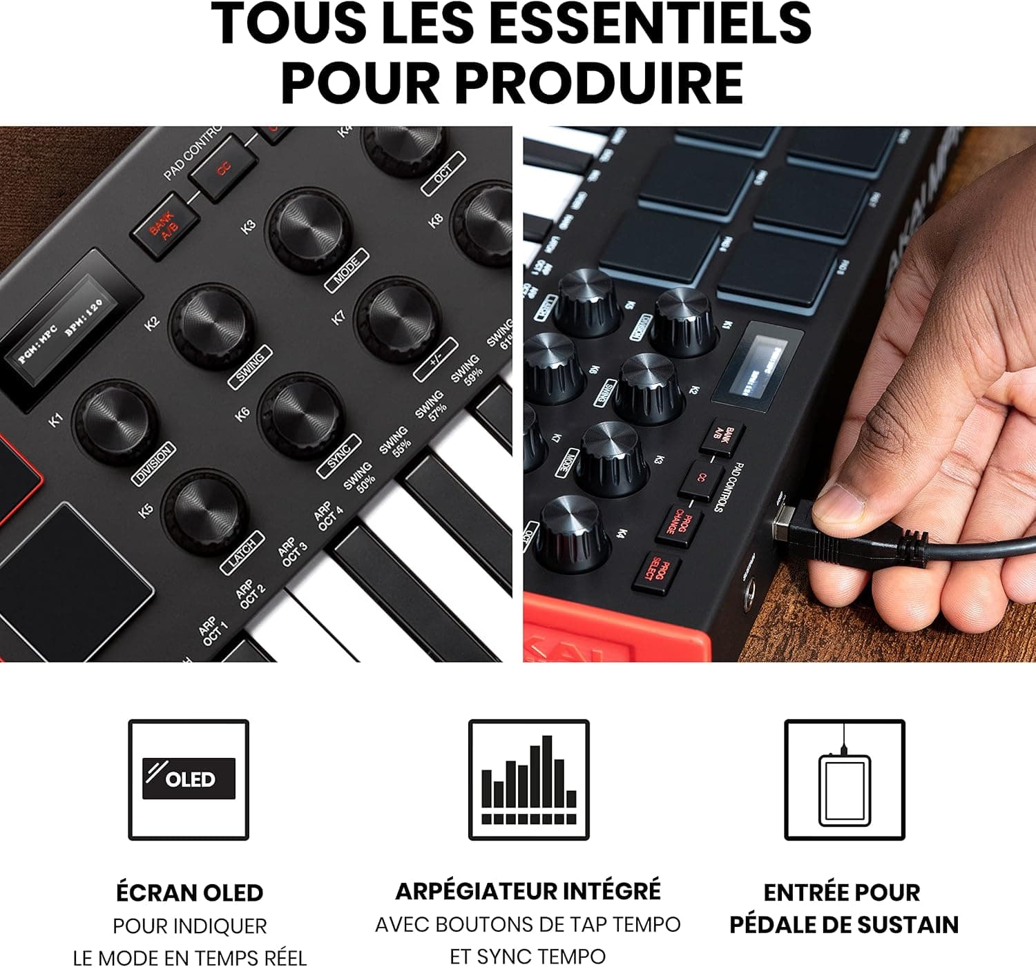 Akai Professional MPK Mini MK3 Clavier MIDI USB 25 Touches | Touches Mini Sensibles à la Vélocité, 8 Pads MPC, 8 Boutons, Logiciels Inclus, pour Beatmakers, Producteurs et Home Studio