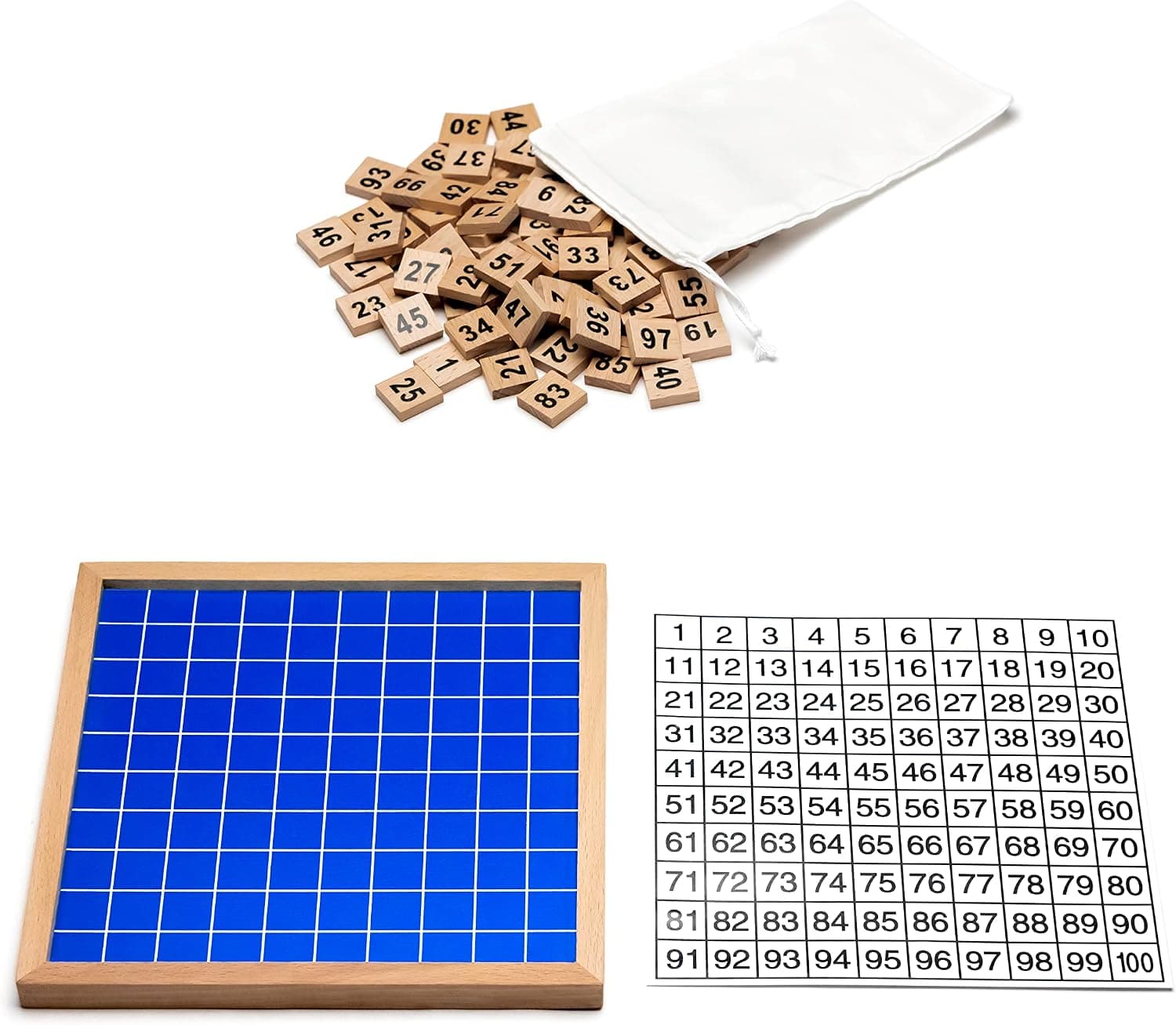 Natureich Montessori Mathématique 1-100 Nombres Tableau Puzzle Garçon et Fille, Enfants à Partir 3 Ans, Planche Empilage Éducatif, Jouets en Bois Apprends à Compter, Maths, Motrices, Chiffres