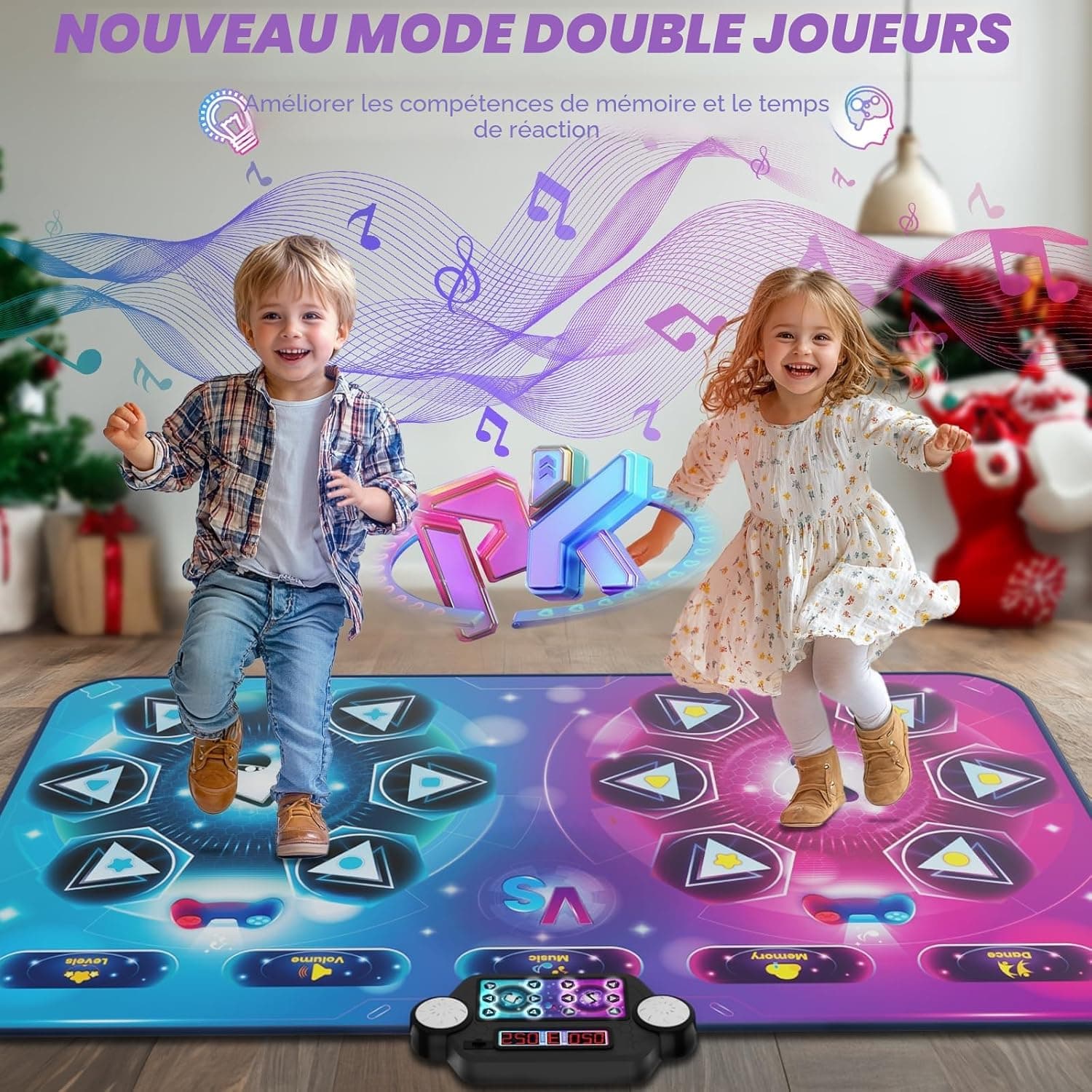 Tapis de danse pour deux utilisateurs, électronique, mode solo et mode deux joueurs, tapis de jeu, avec boîtier de batterie LED, jouet, cadeau d'anniversaire pour filles et garçons de 3 à 12 ans