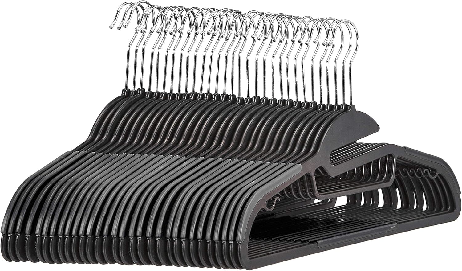 Amazon Basics Lot de 30 cintres en plastique ultra robustes antidérapants avec caoutchouc et barre horizontale, Gris