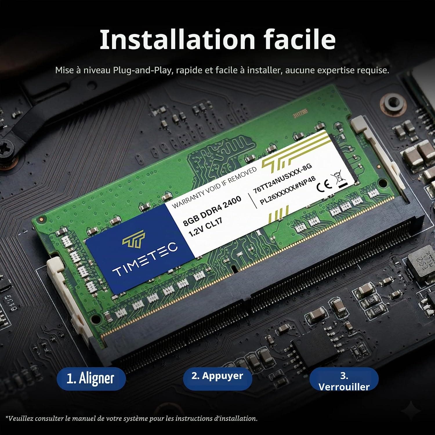 Timetec 8 Go DDR4 2400 MHz (PC4-2400T) PC4-19200 SODIMM – Non-ECC sans Tampon, 260 Broches, 1,2 V, CL17, Module de mémoire pour Ordinateur Portable, Mini-PC et Ordinateur Tout-en-Un