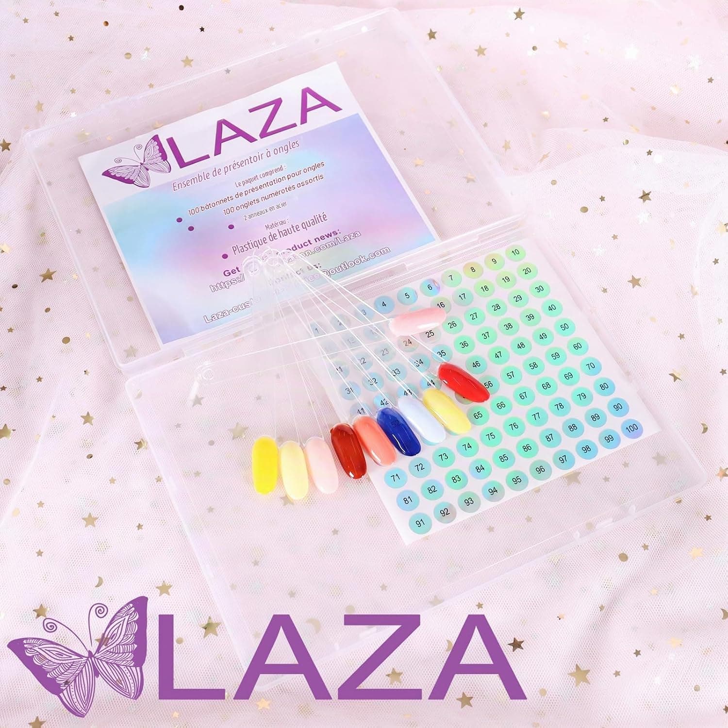 Laza 100 Pcs Swatch Sticks Ovales pour Vernis à Ongles | Boîte avec Anneau et Autocollants Numérotés - Présentoir de Couleurs,Échantillons Beige Naturel pour Techniciens