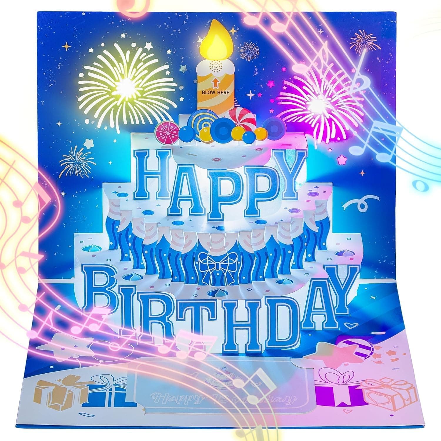 Carte anniversaire musicale 3D bougie soufflée Woukksy lumière