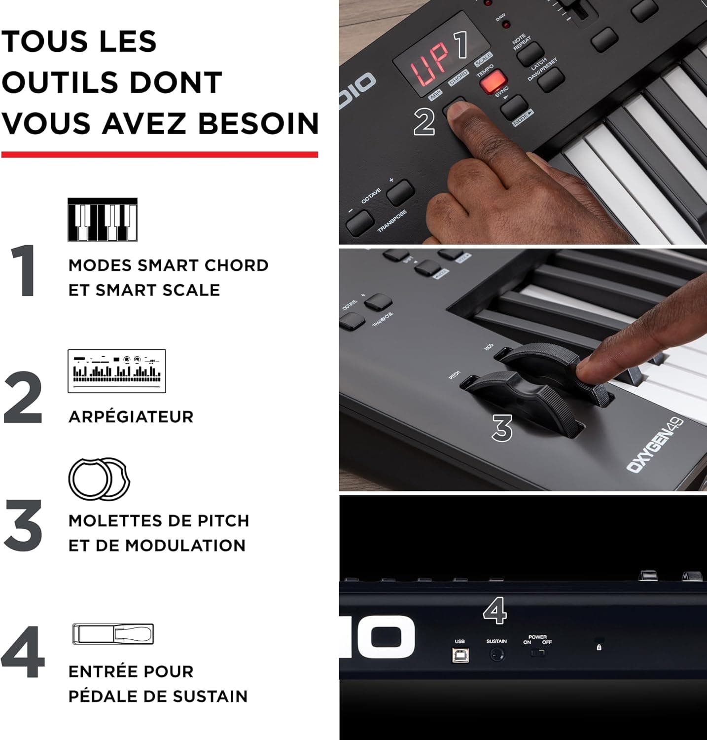 M-AUDIO Oxygen 49 MKV Controleur Clavier USB MIDI | 49 Touches Veloci-Sensibles, 8 Pads, 8 Boutons, 9 Faders et Logiciel DAW Inclus, pour Production Musicale
