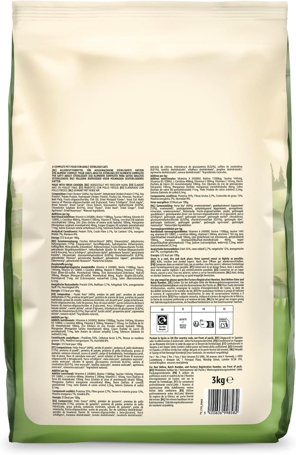 by Amazon Aliment pour chat adultes stérilisés sans céréale, élaboré avec de la viande fraîche de poulet - 3 kg (Anciennement une marque Lifelong, même produit)