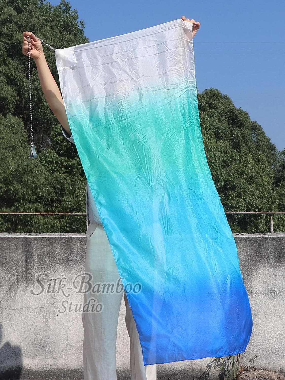 Winged Sirenny Voile Poi de Danse Orientale en Soie 135cm, Foulard POÏ pour Danse du Ventre (Baladi), Spectacle et Flow Art. Chaîne en Acier avec 3 Émerillons et Sac Inclus