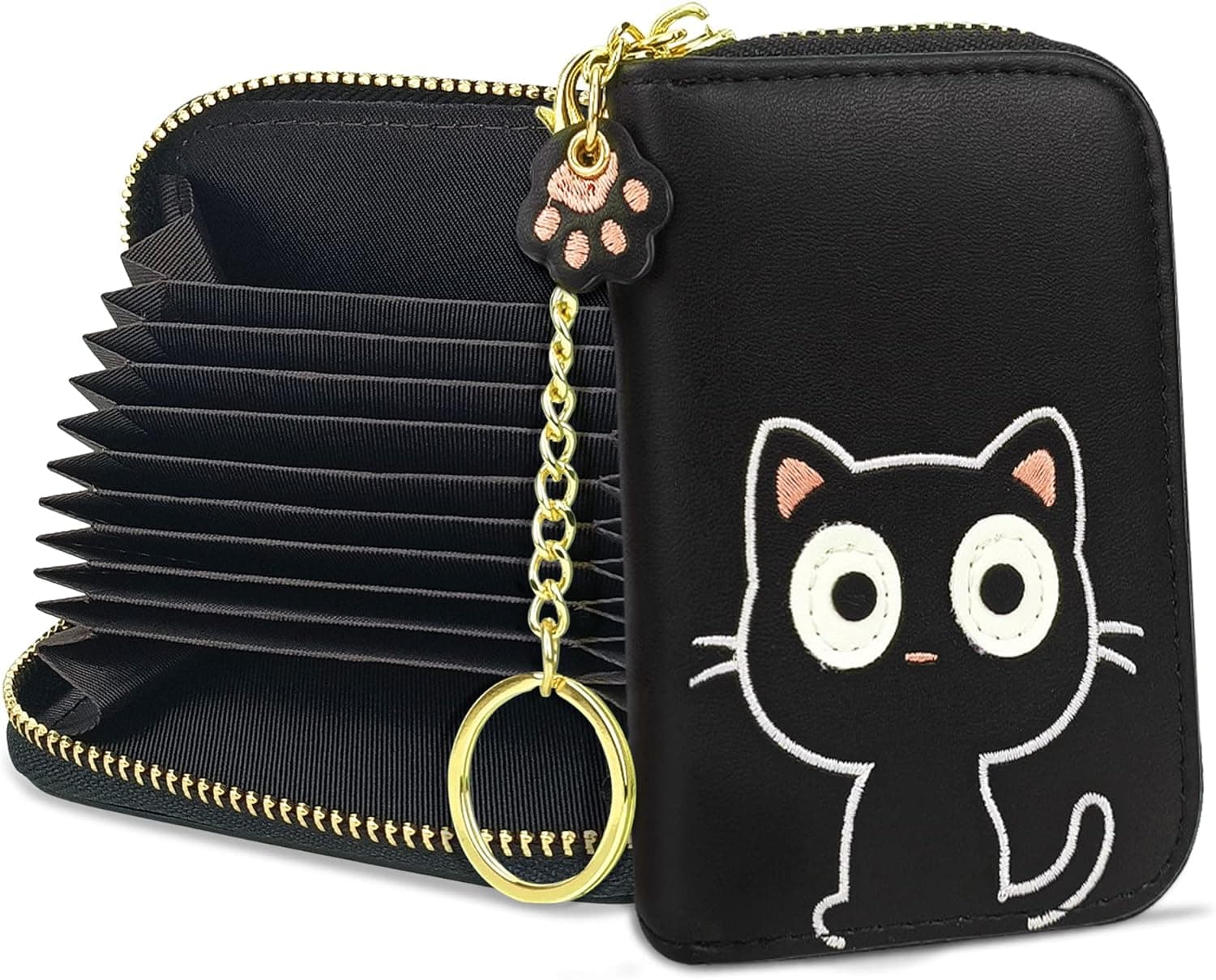 conisy Mignon Porte Cartes de Crédit en Cuir pour Femmes, Protection RFID Petit Portefeuille Fermeture Eclair avec Porte-clés
