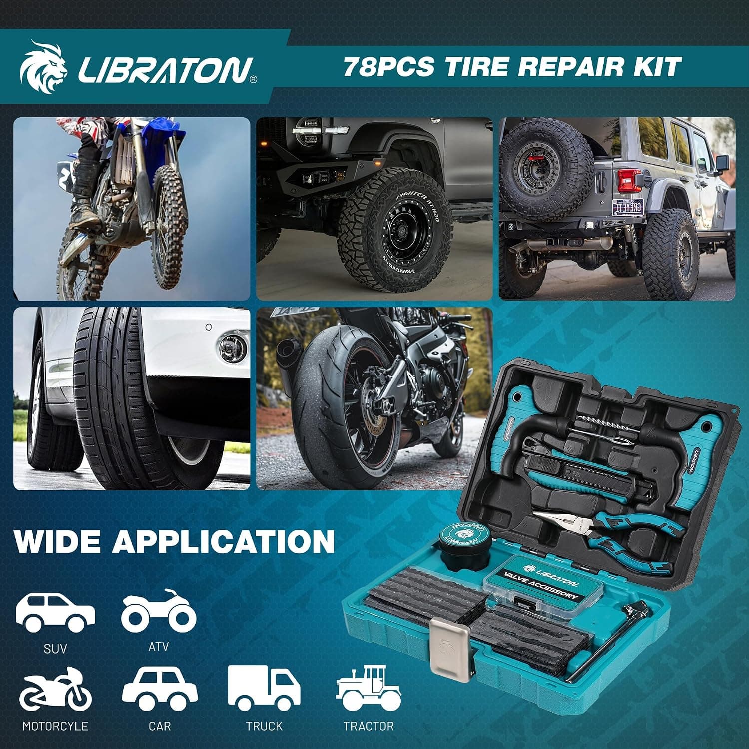 LIBRATON Meche Pneu Crevaison, 78PCS Kit Reparation Pneu Voiture Robuste