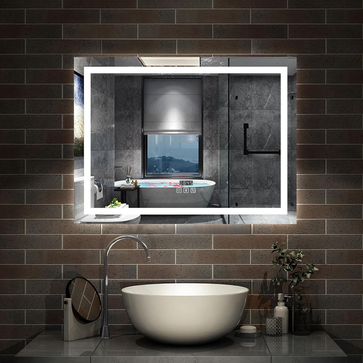 AICA Miroir Salle de Bain avec Éclairage 80 x 60cm,3 Couleurs + Anti-buée | Dimmable + Mémoire,Fixation Horizontale ou Verticale, Miroir Salle de Bain LED