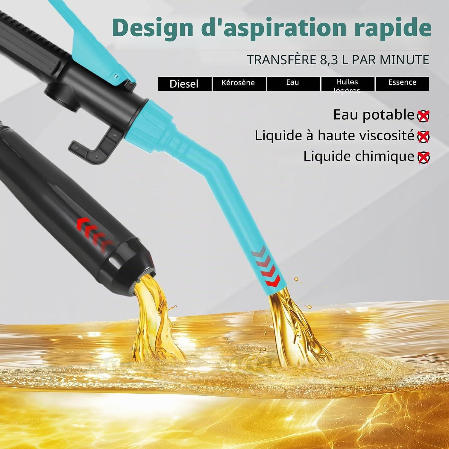 Pompe Essence Electrique Pompe Carburant Automatique Pompe de Transfert de Liquide a Gasoil Siphon Portable à Essence 2.4 Gpm pour Carburant Huile Diesel Eau (Bleu)