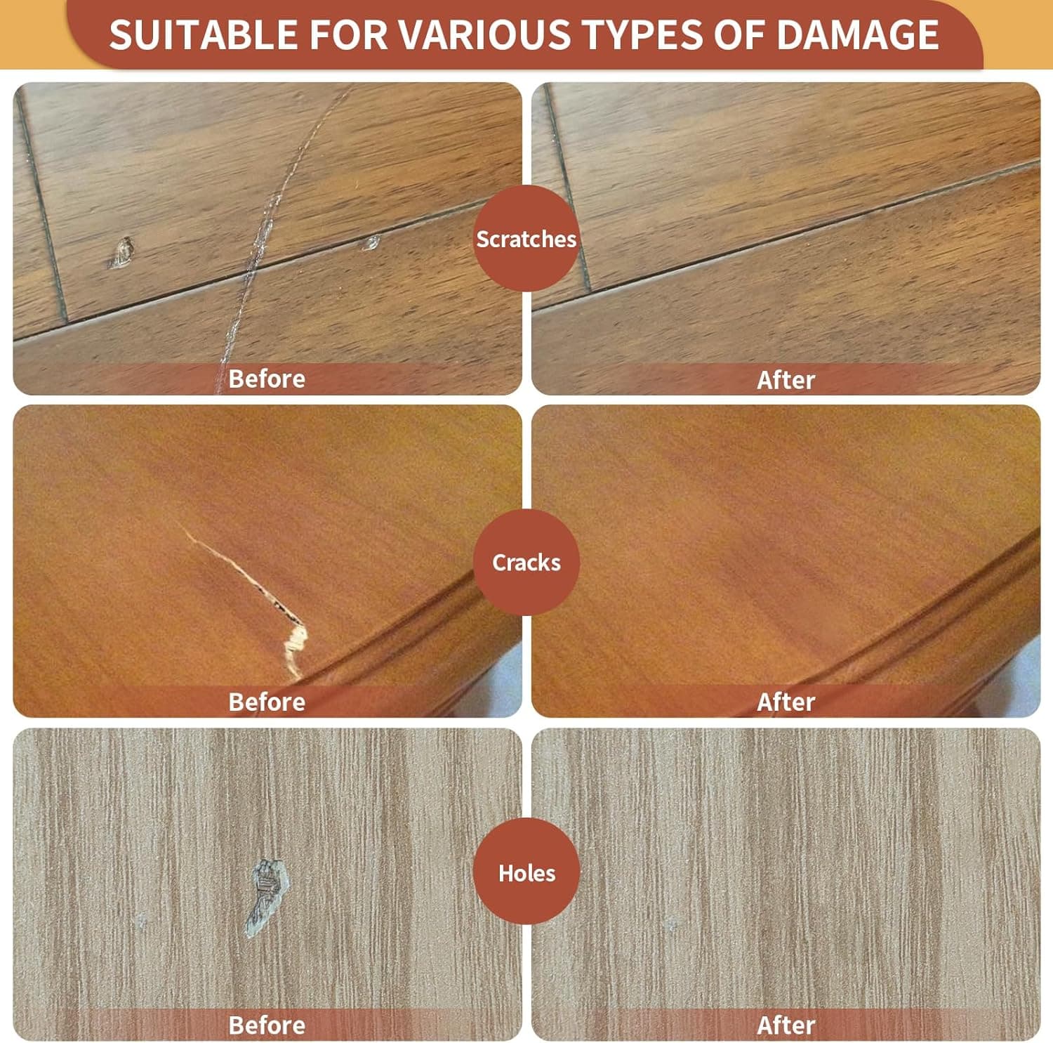 kit reparation parquet 8 Couleurs Brun, Pate a Bois, Pate a Bois Rebouchage